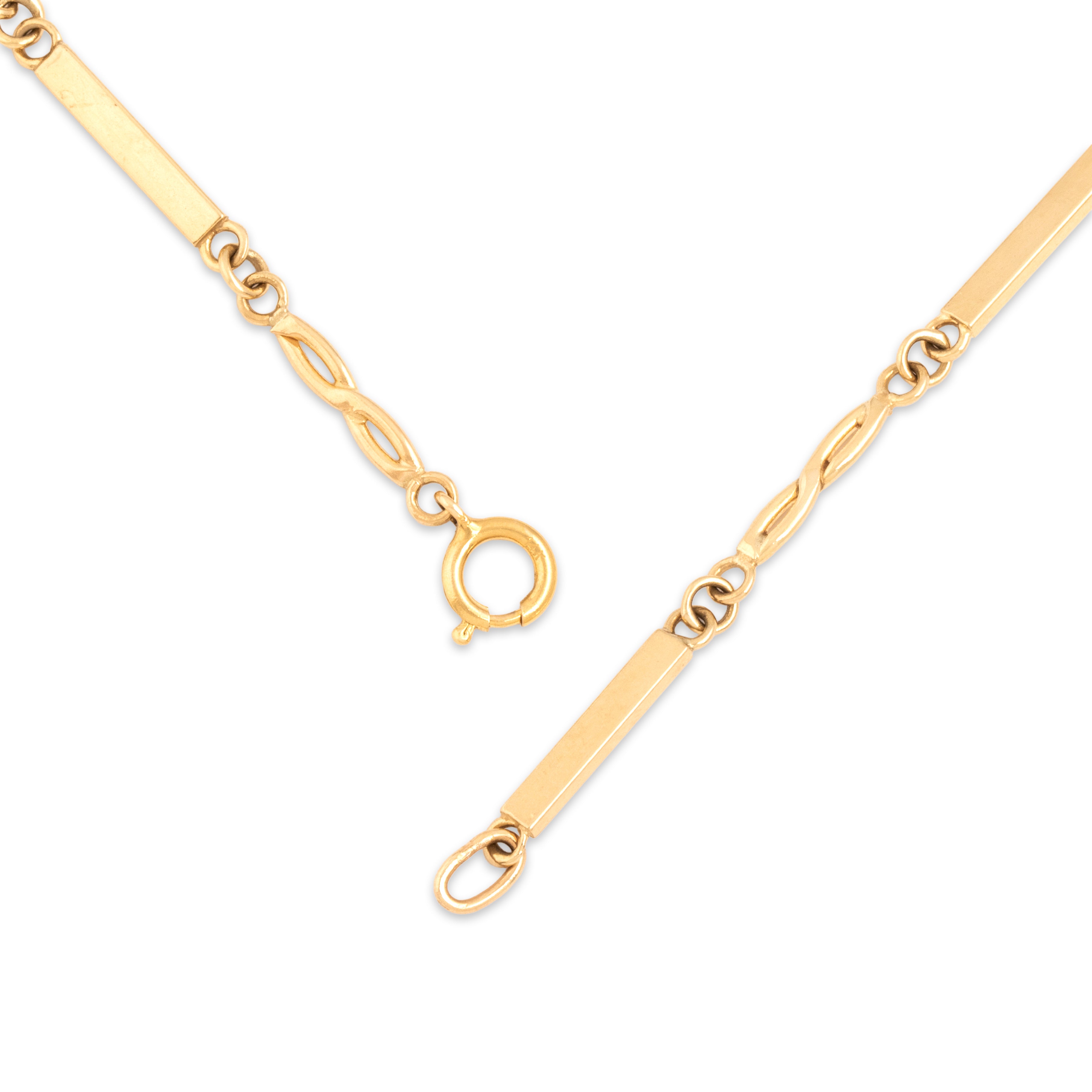 Vintage 14k Yellow Gold 2.3mm Long Infinity & Geometric Bar Link Chain - clasp view