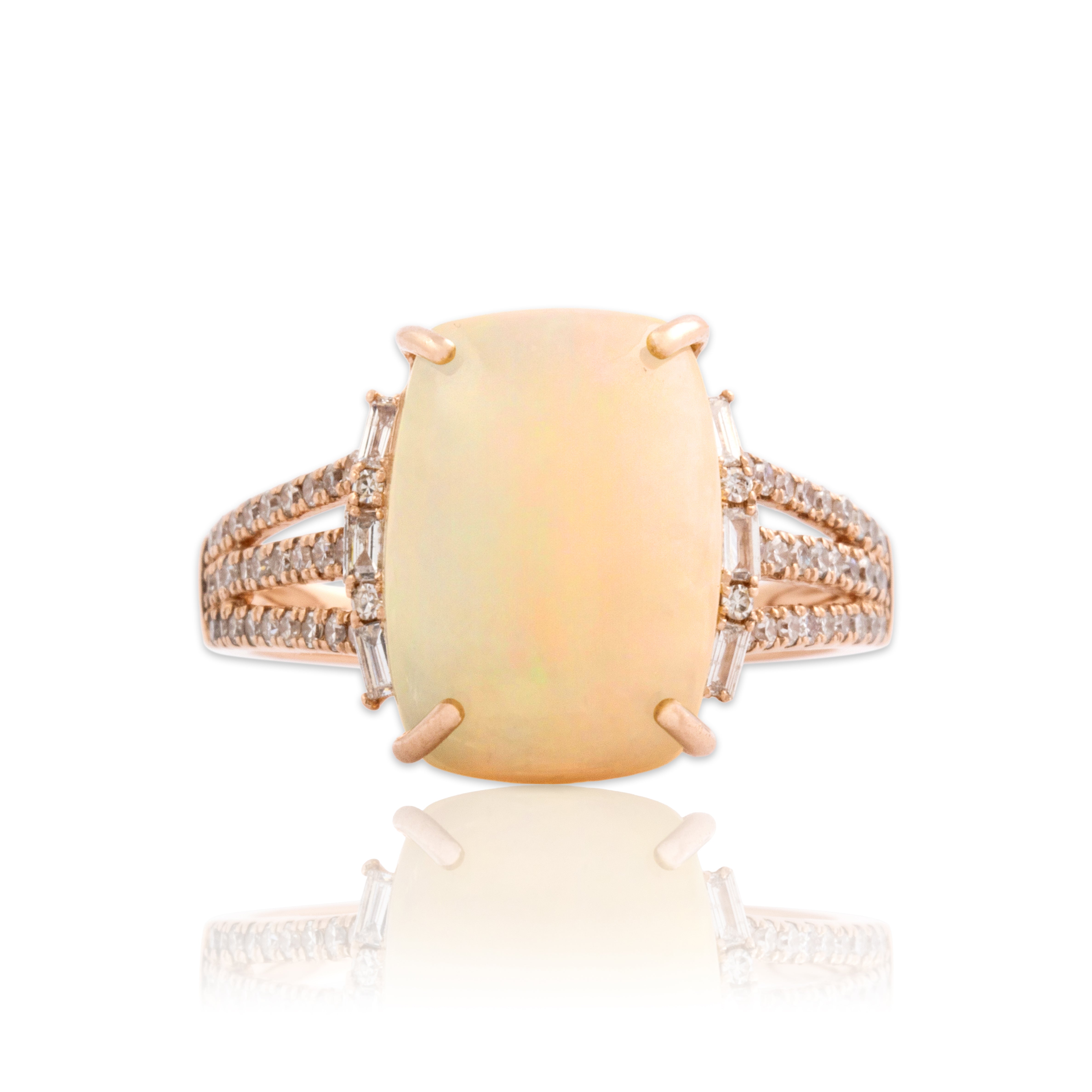 Estate 14k Rose Gold 4.0ct Opal Diamond Mesmerizing Open Shoulder Ring 6.75