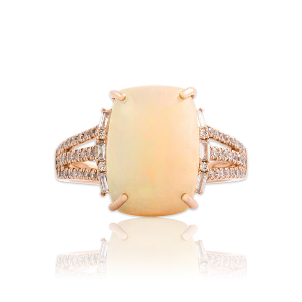 Estate 14k Rose Gold 4.0ct Opal Diamond Mesmerizing Open Shoulder Ring 6.75