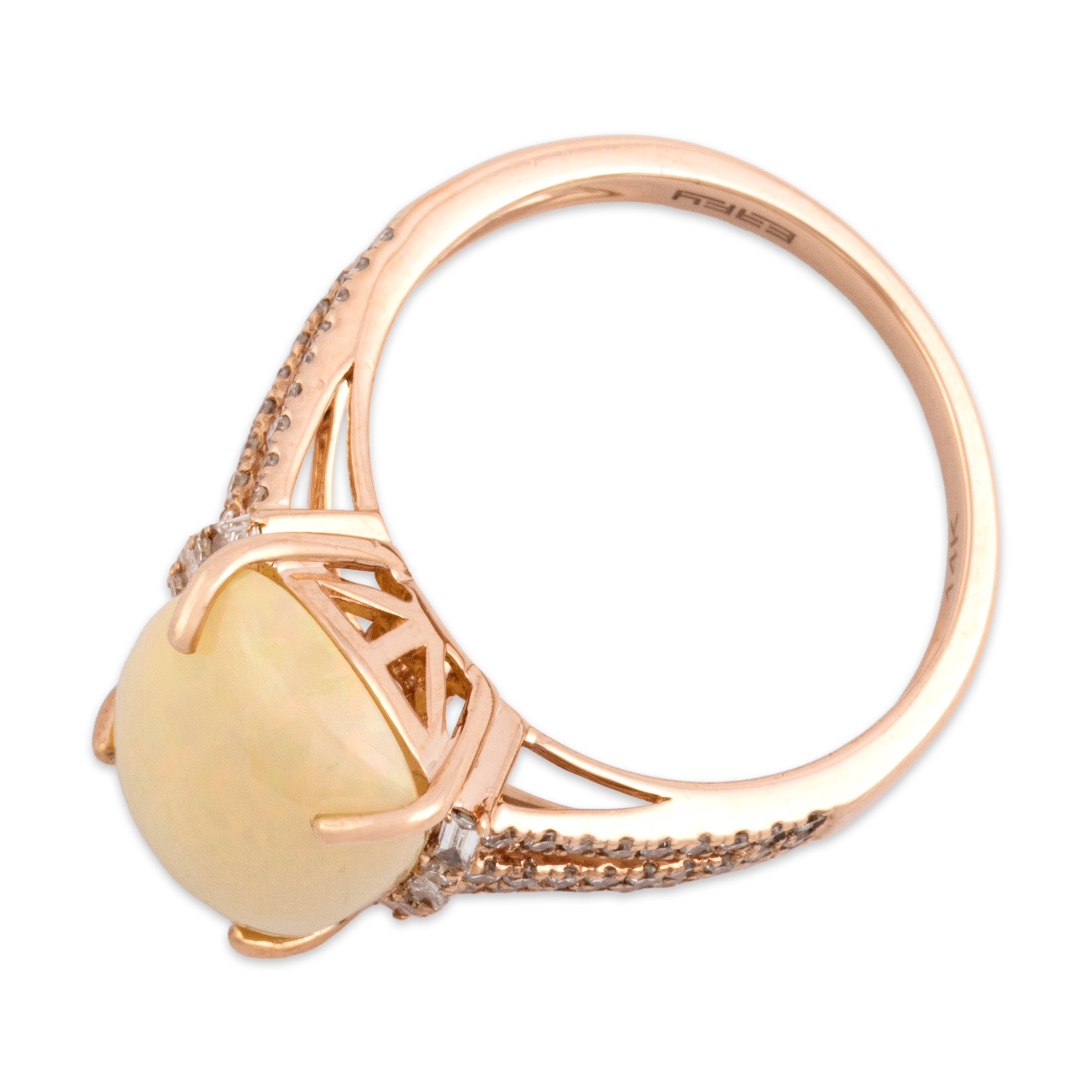Estate 14k Rose Gold 4.0ct Opal Diamond Mesmerizing Sparkly Open Shoulder Ring - Overall view