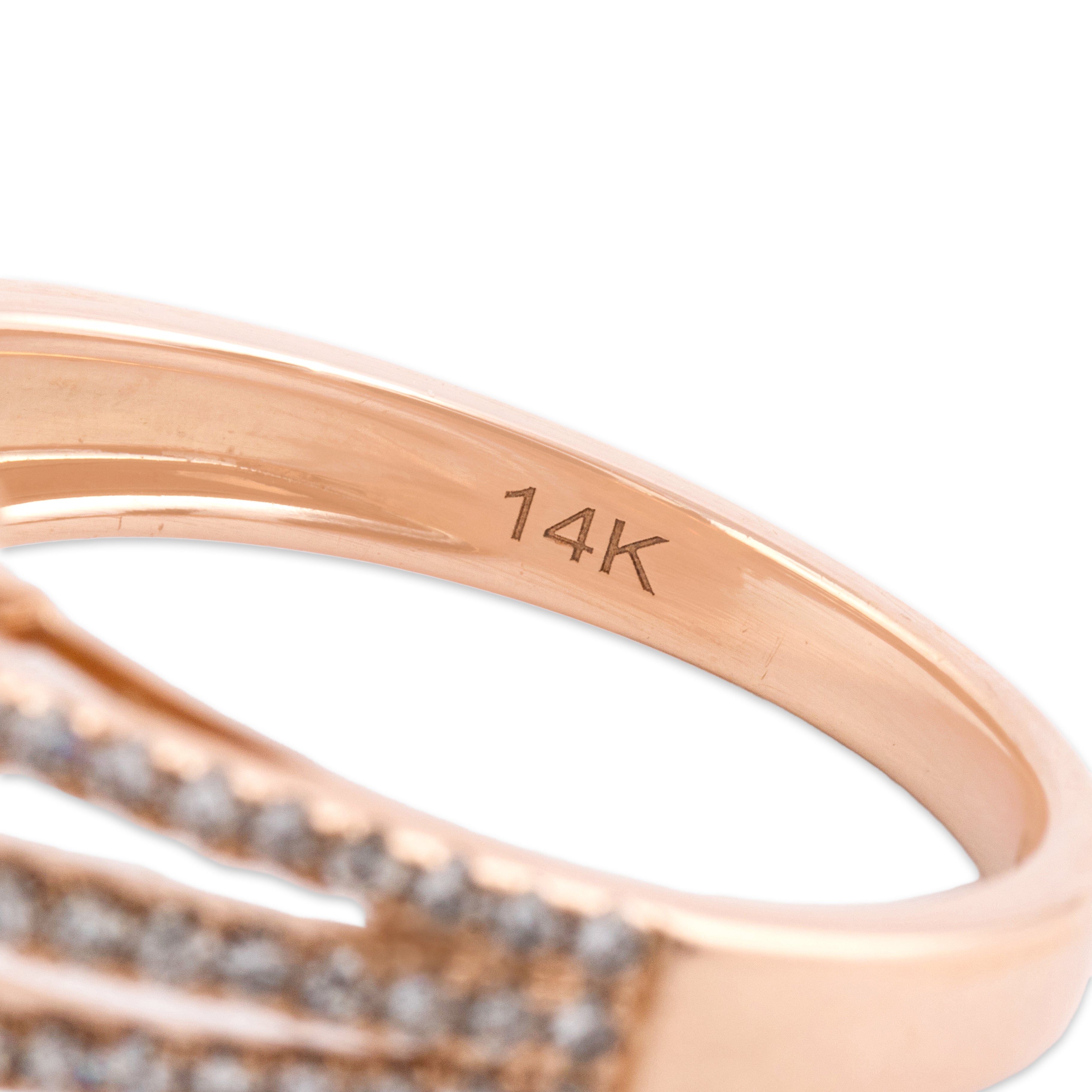 Estate 14k Rose Gold 4.0ct Opal Diamond Mesmerizing Sparkly Open Shoulder Ring - Hallmark view