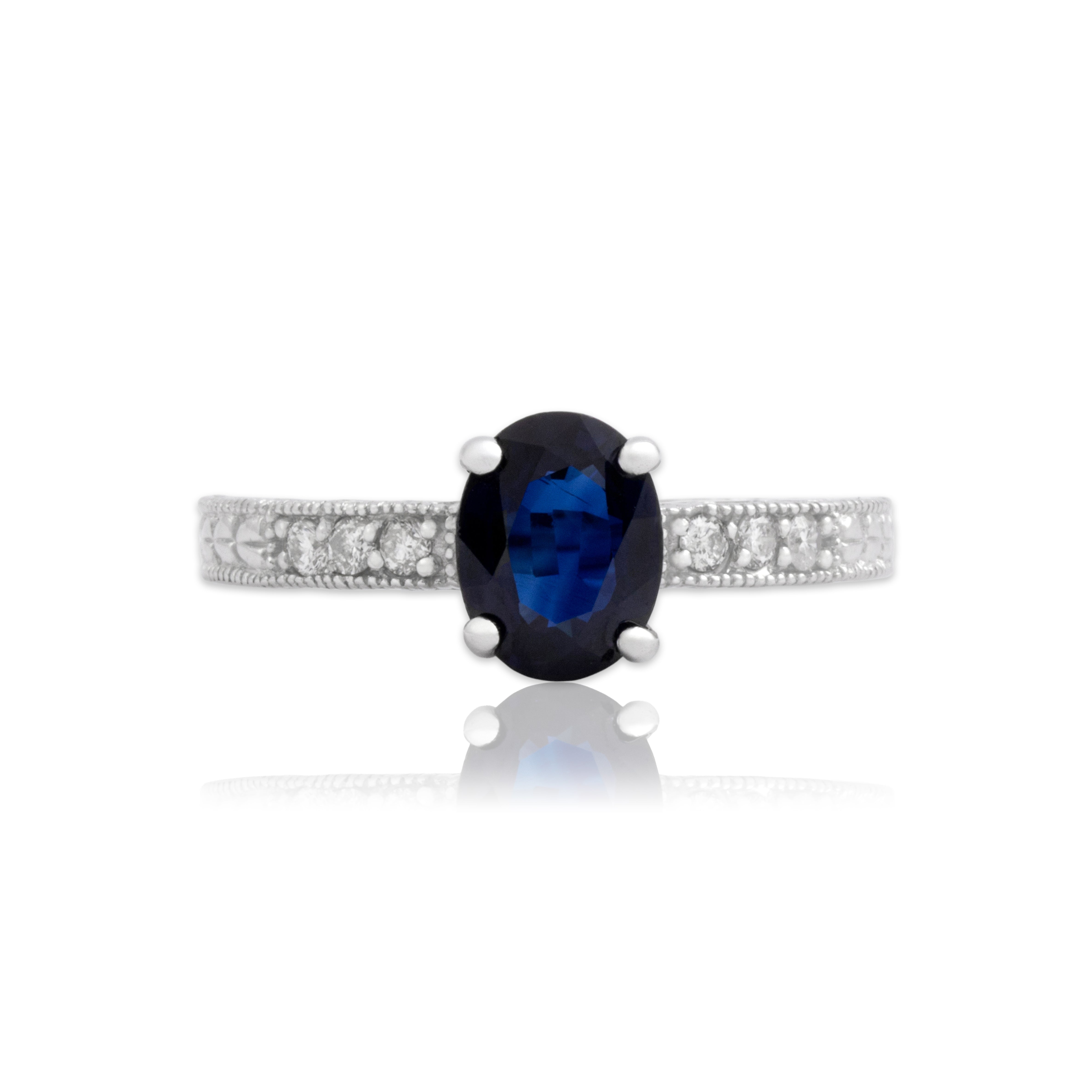 Vintage 14k White Gold 1.31ct Blue Sapphire Diamond Dazzling Geometric Multi-Accent Ring - Close-up view