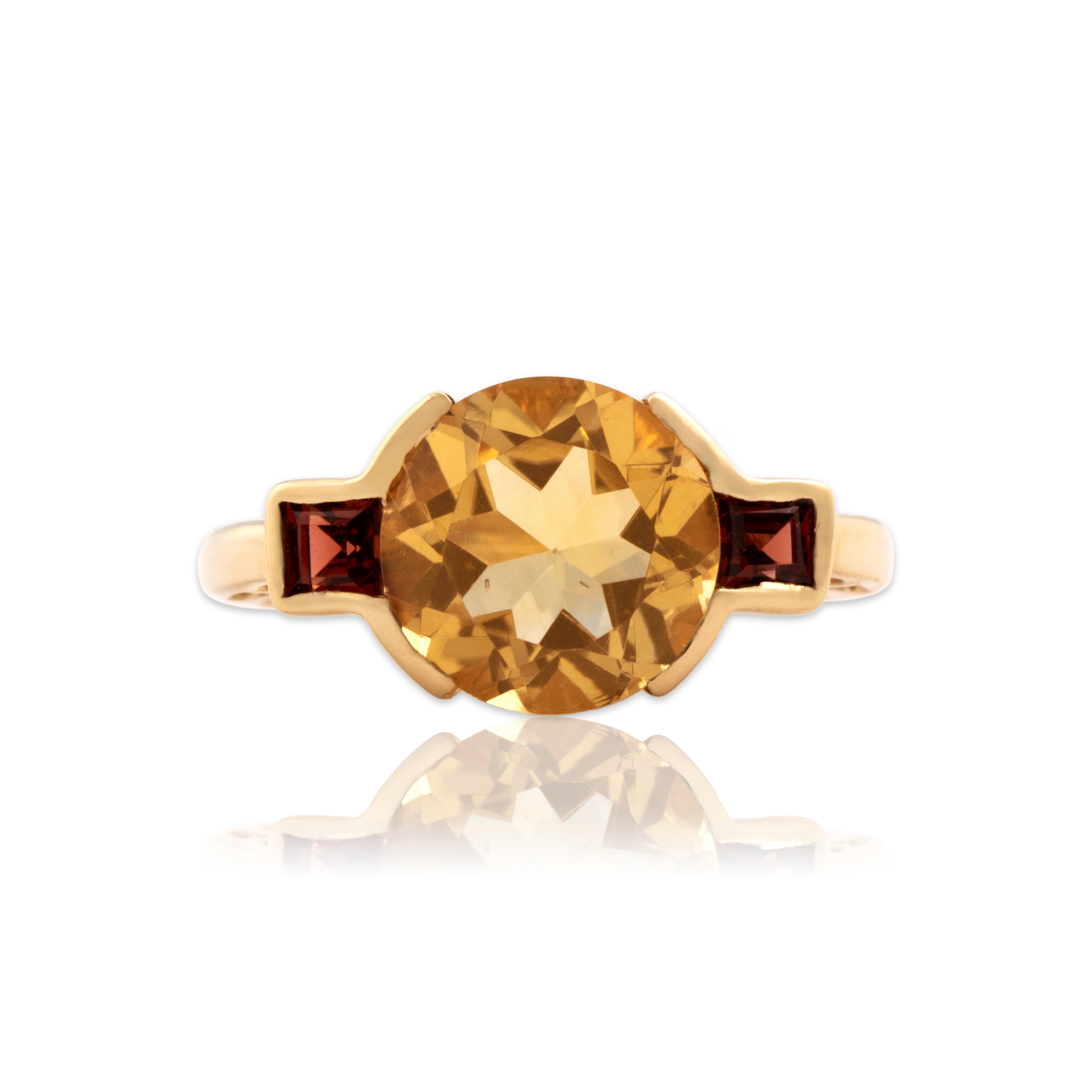 Vintage 14k Yellow Gold 2.93ct Citrine Garnet Bright Sunny Trio Ring 7.00