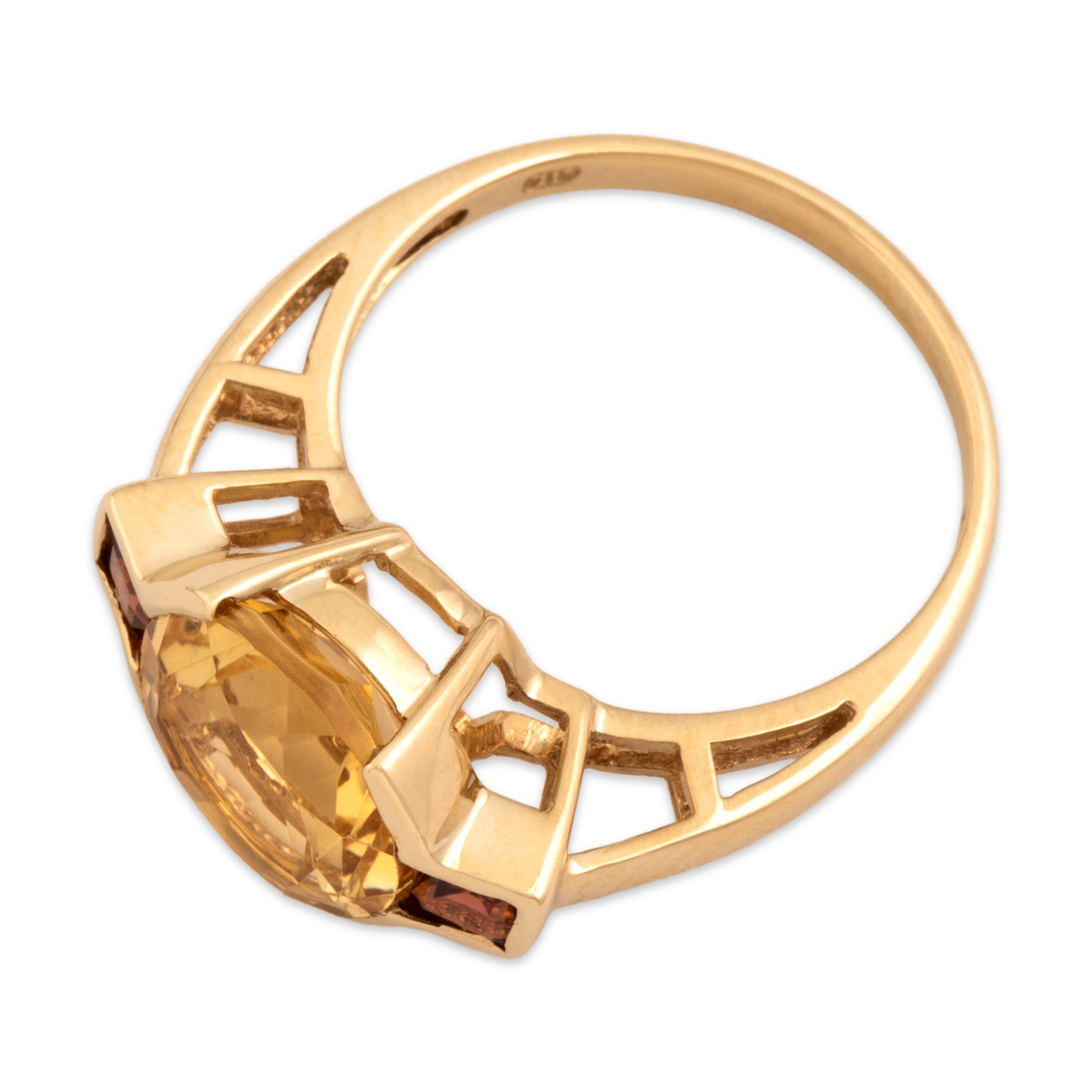 Vintage 14k Yellow Gold 2.93ct Citrine Garnet Bright Sunny Trio Ring - Overall view