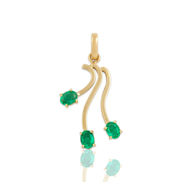 Vintage 18k Yellow Gold .73cttw Emerald Flowing Artistic Tendril Pendant