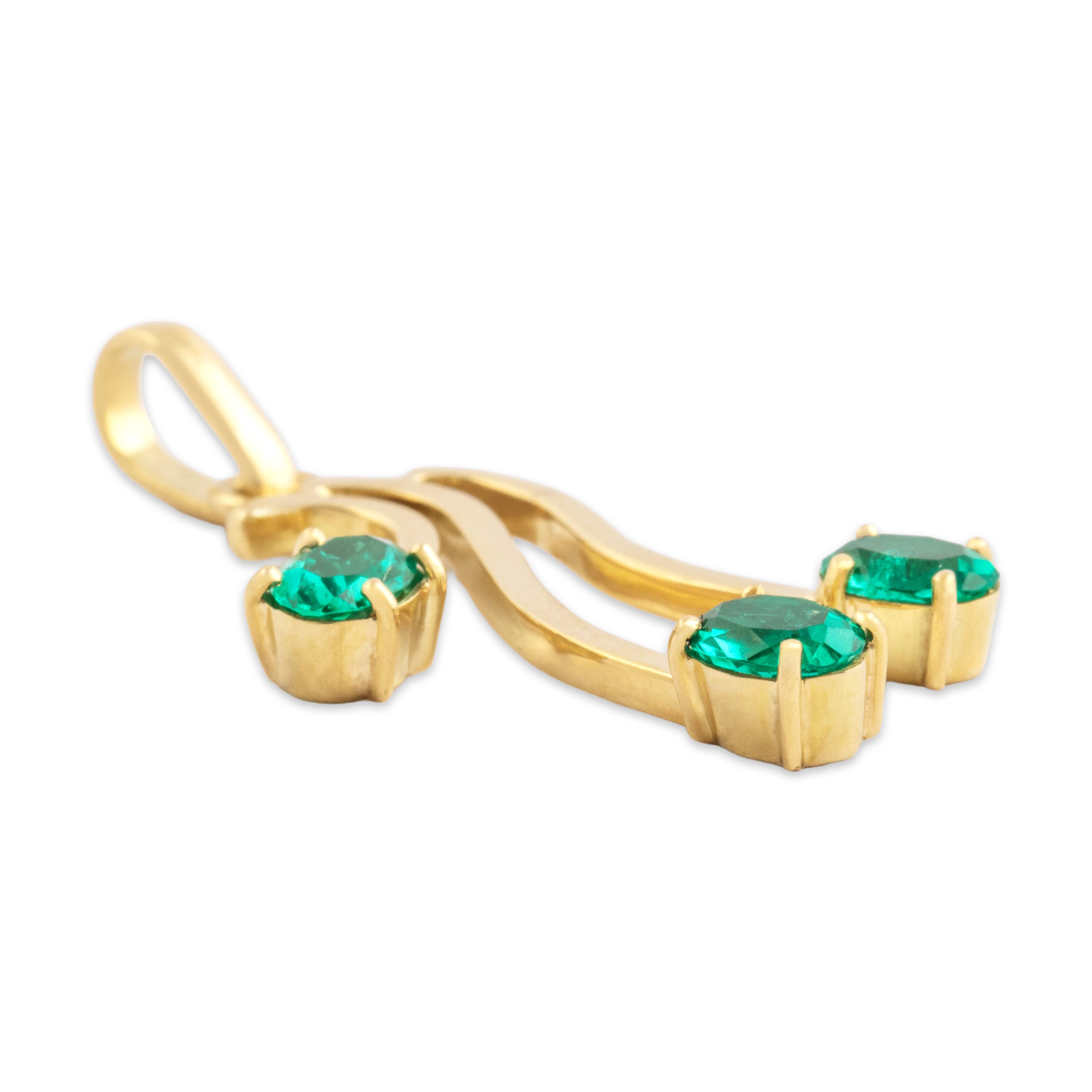 Vintage 18k Yellow Gold .73cttw Emerald Flowing Artistic Tendril Pendant
