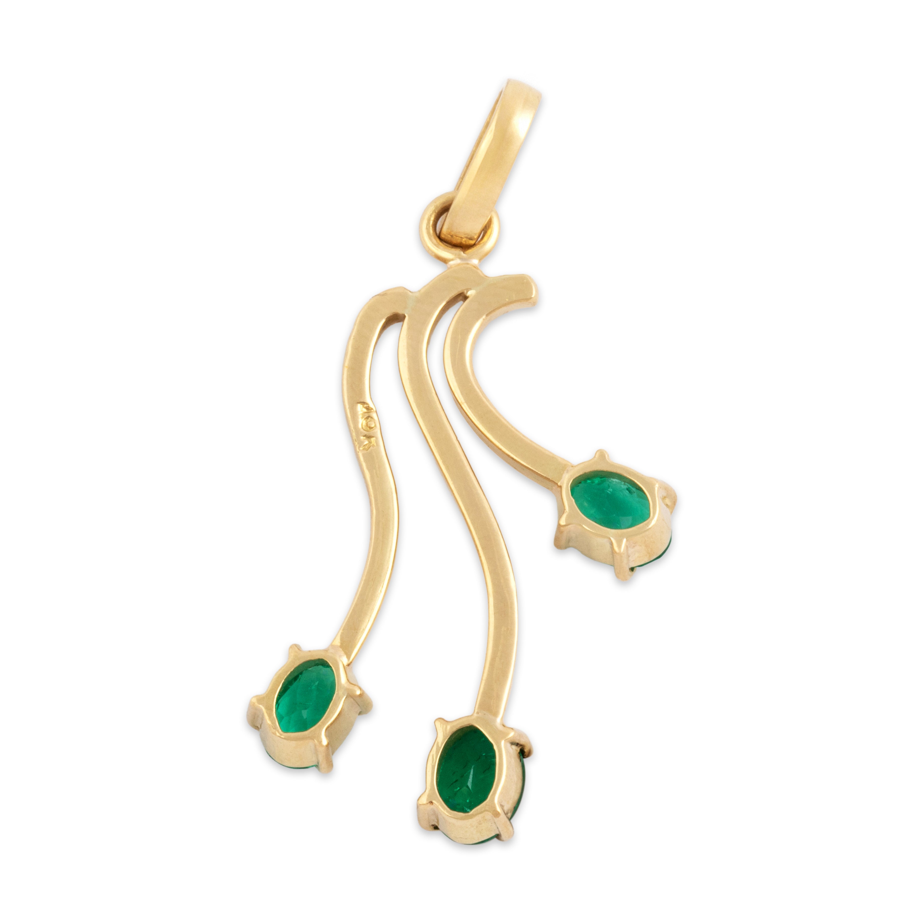 Vintage 18k Yellow Gold .73cttw Emerald Flowing Artistic Tendril Pendant - Back view