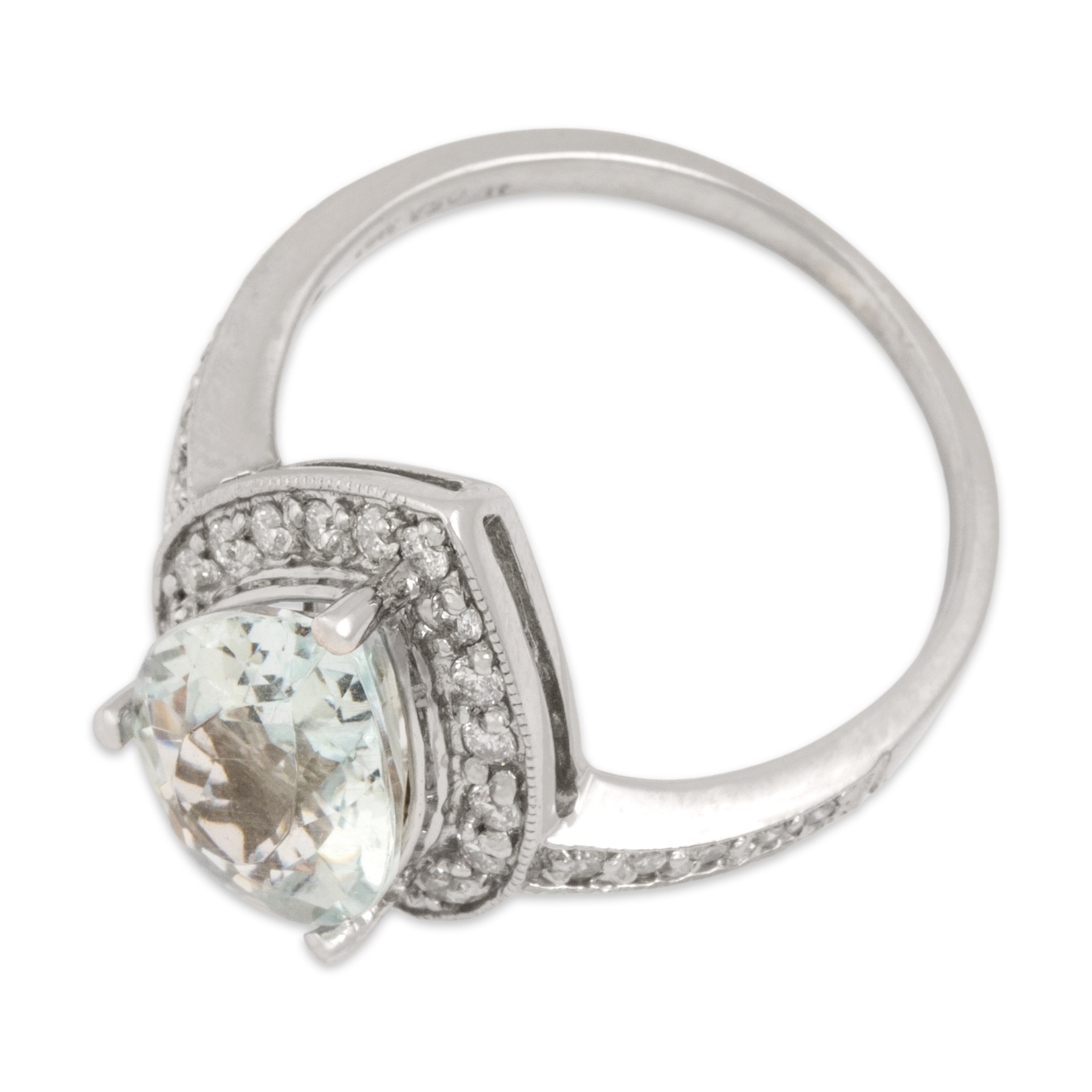 Vintage 18k White Gold 2.64ct Aquamarine Diamond Incredible Pear Halo Ring - Overall view