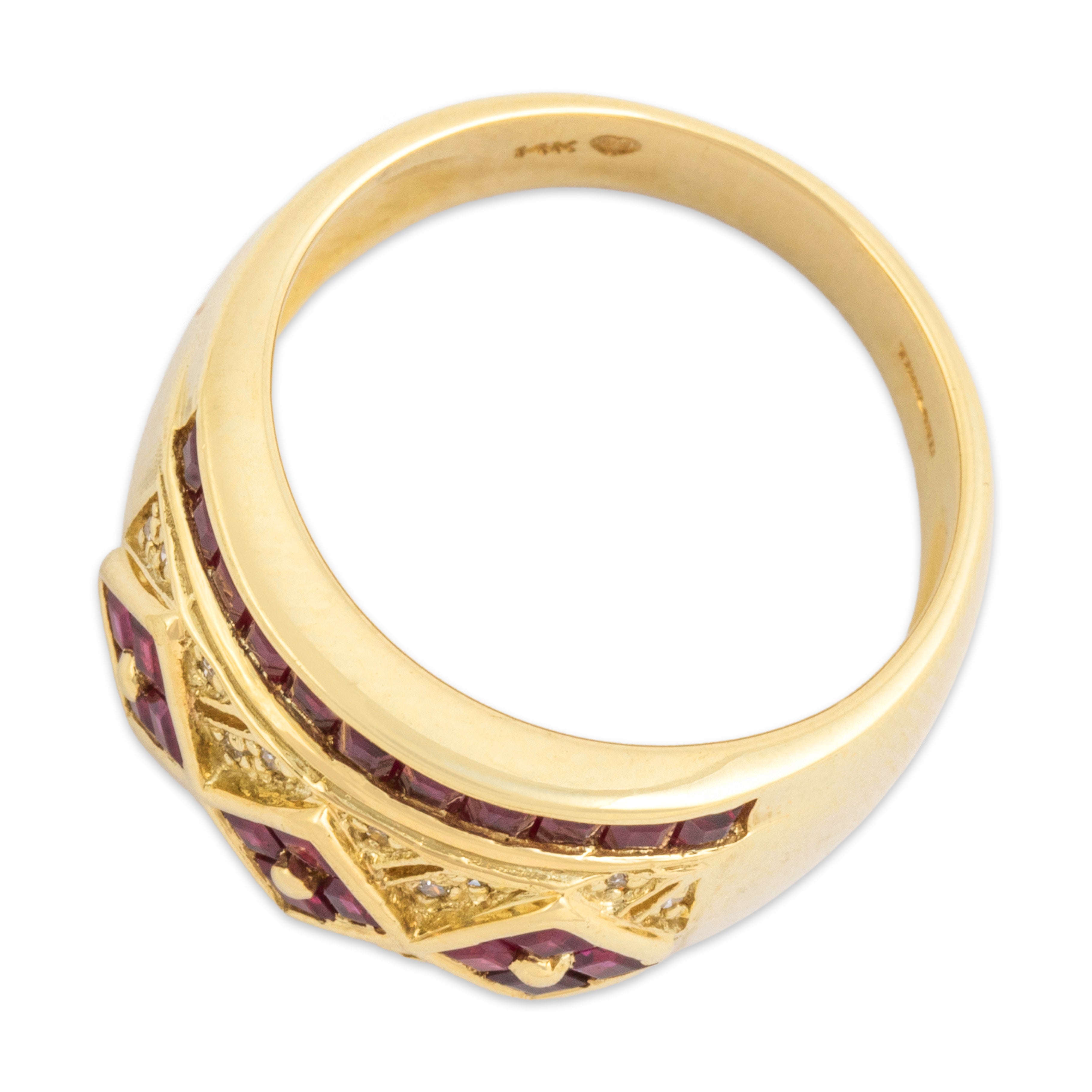 Vintage 14k Yellow Gold .9cttw Ruby Diamond Chunky Argyle Cigar Band Ring 8.75