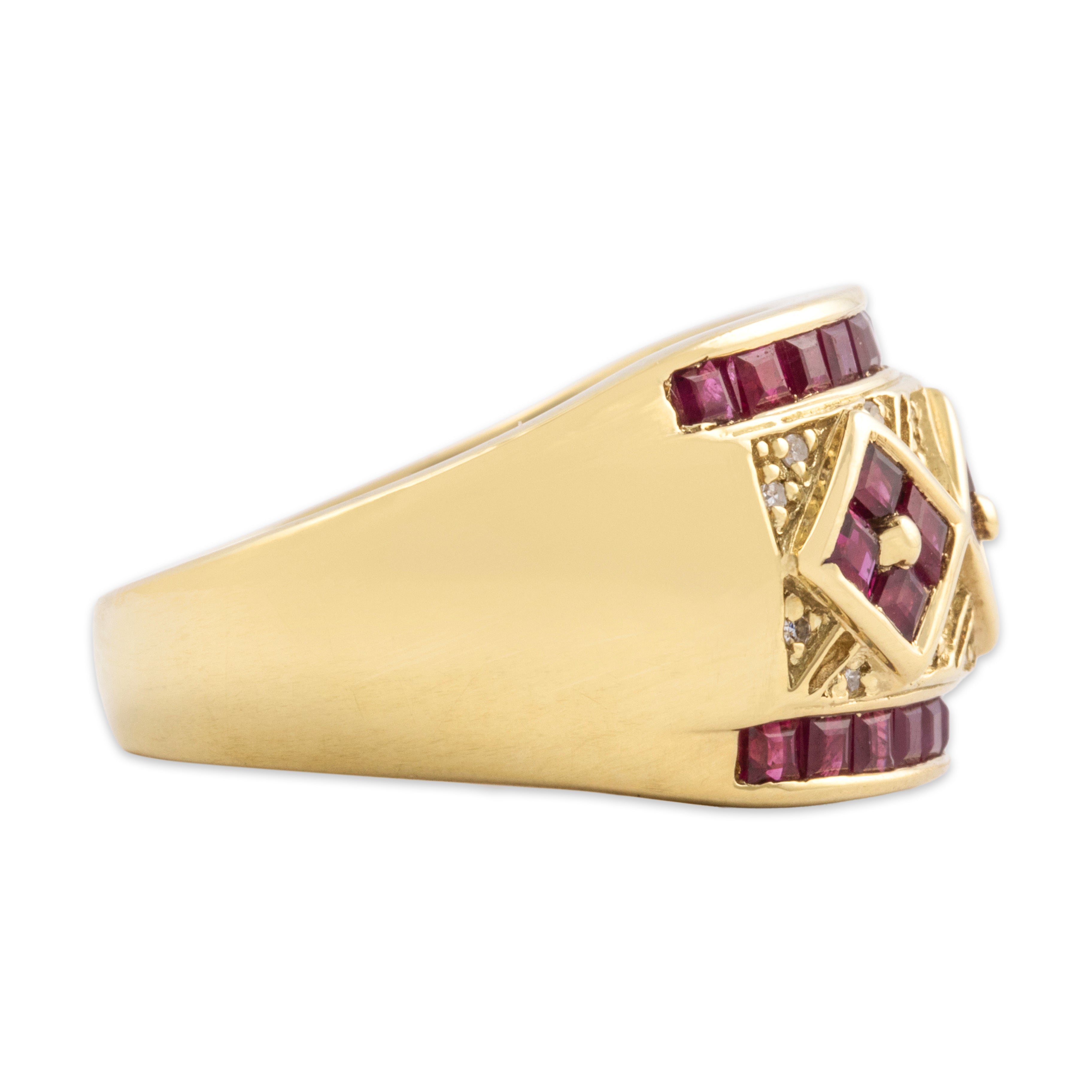 Vintage 14k Yellow Gold .9cttw Ruby Diamond Chunky Argyle Cigar Band Ring 8.75