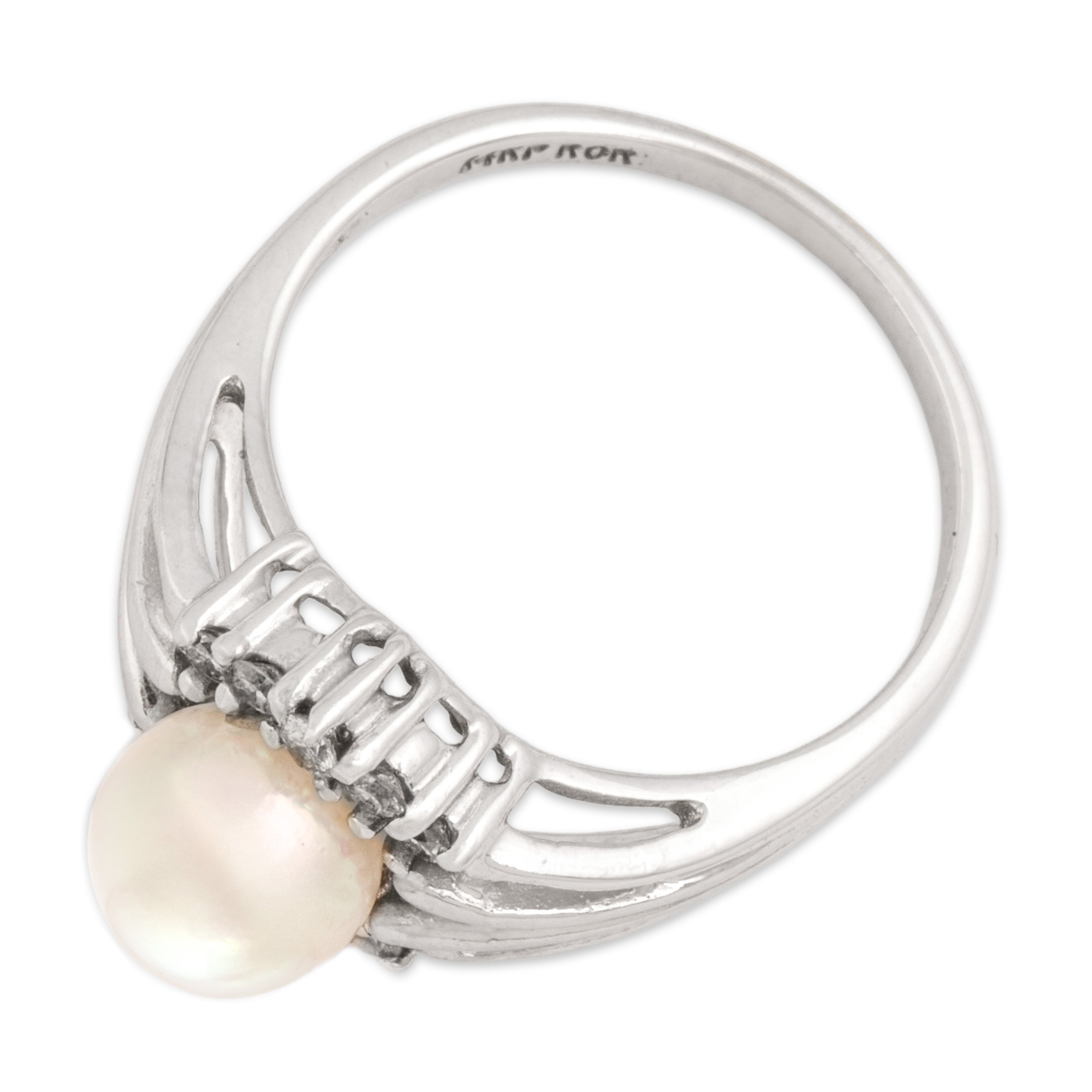 Vintage 14k White Gold Diamond Pearl Luminous Tiara Framed Split Shank Ring 6.00