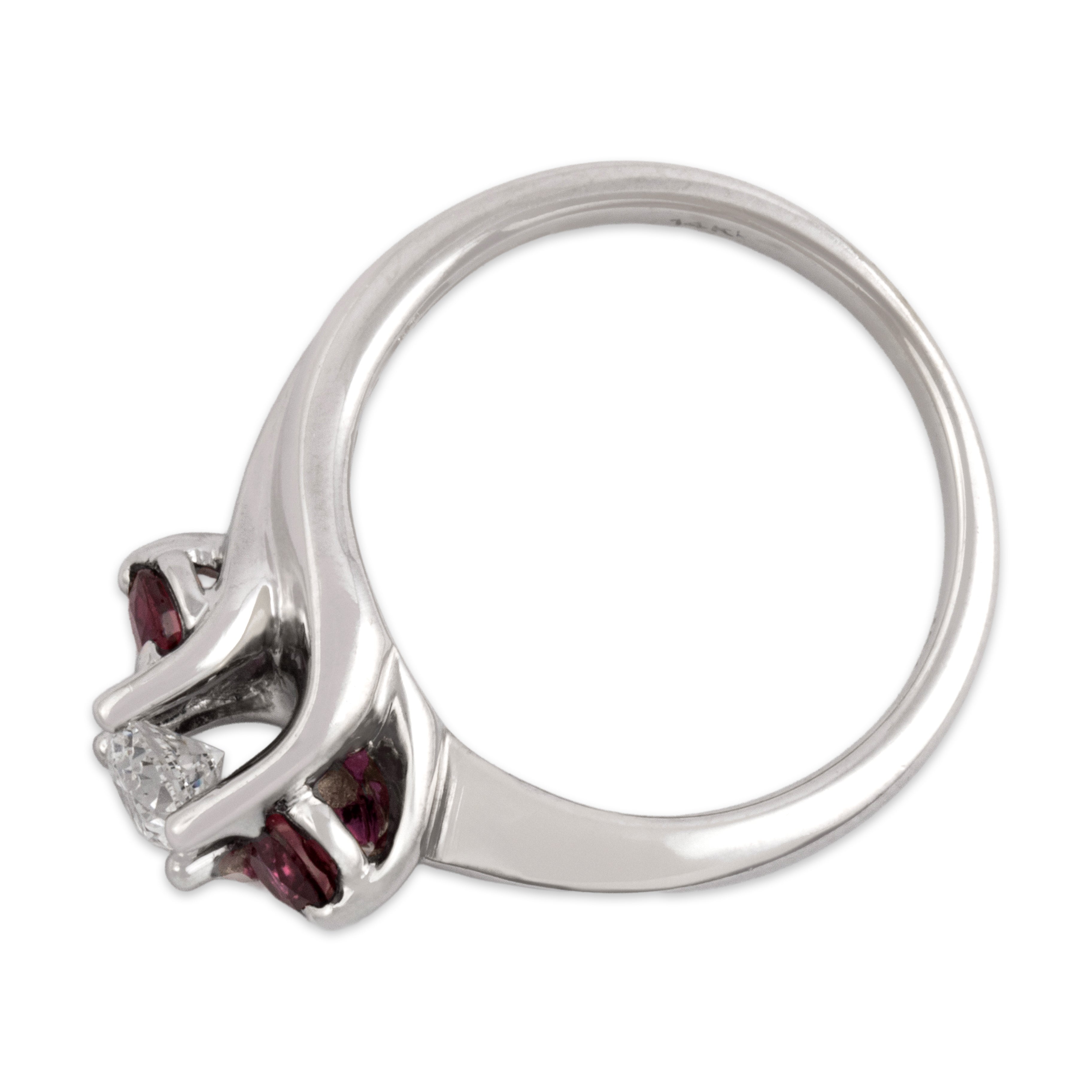 Vintage Heavy 14k White Gold Ruby Diamond Dazzling Trio Twist Ring - Overall view
