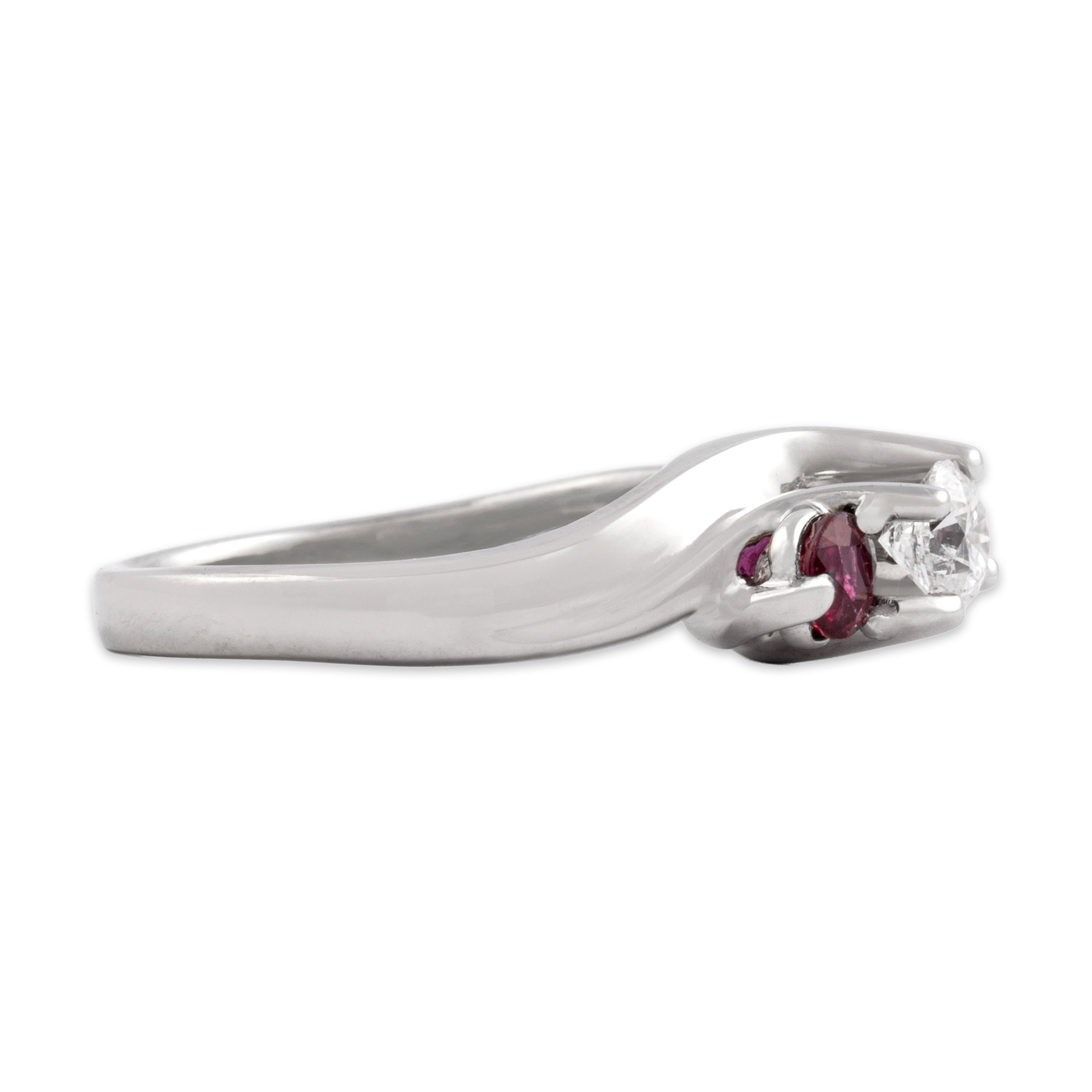 Vintage Heavy 14k White Gold Ruby Diamond Dazzling Trio Twist Ring - Side view