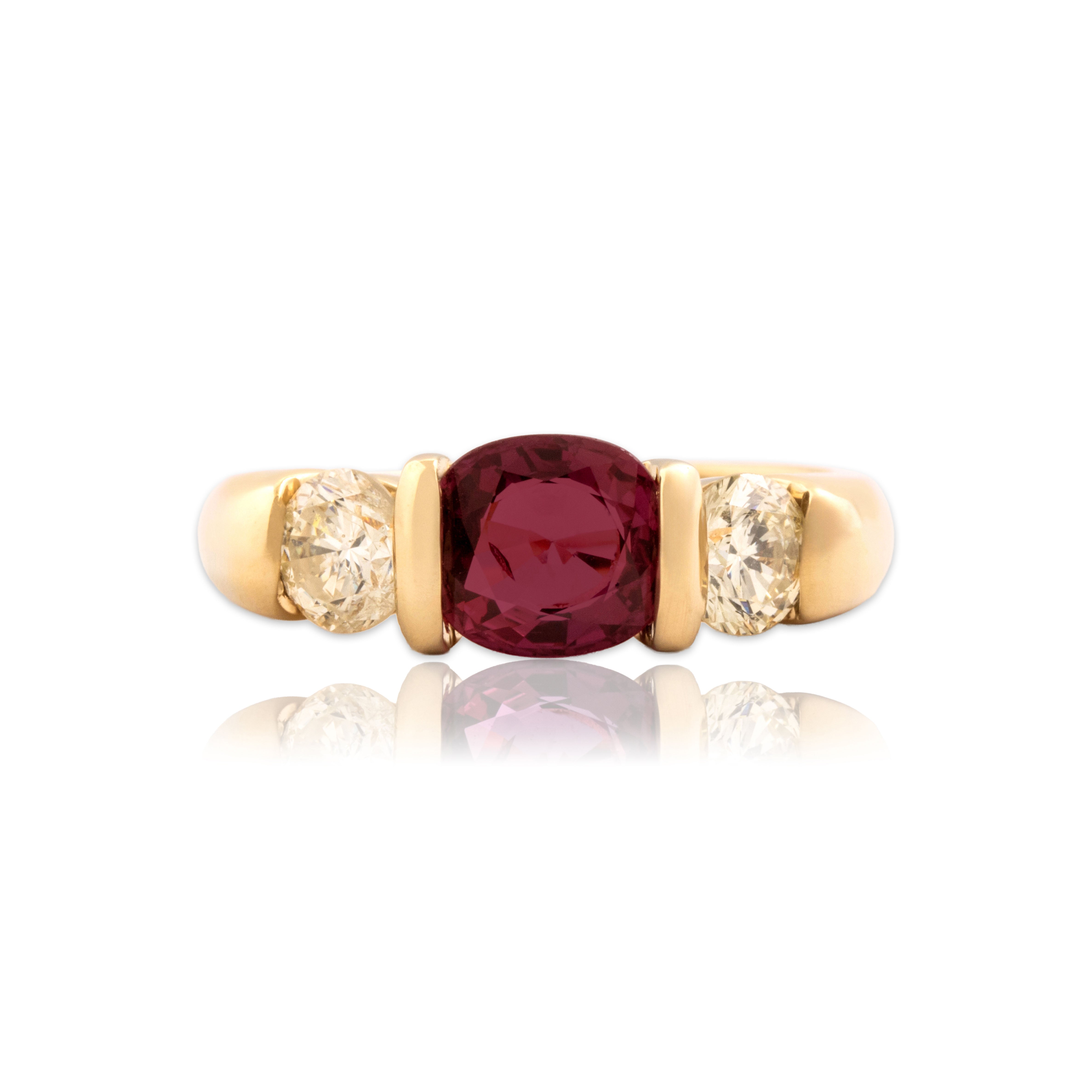 Vintage 14k Yellow Gold 1.37ct Ruby .94cttw Diamond East-West Trio Ring 7.50