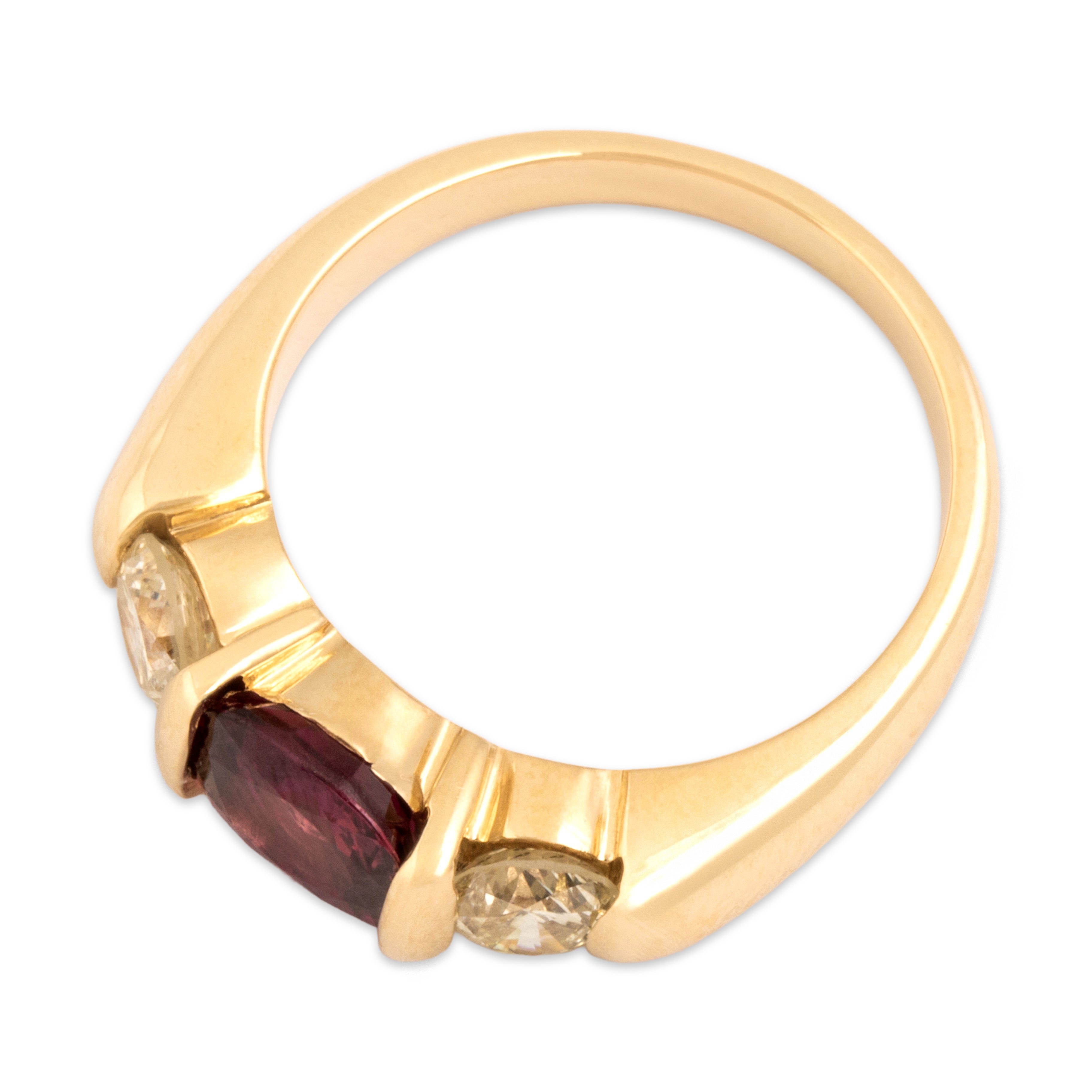 Vintage 14k Yellow Gold 1.37ct Ruby .94cttw Diamond Chic East-West Trio Ring - Overall view