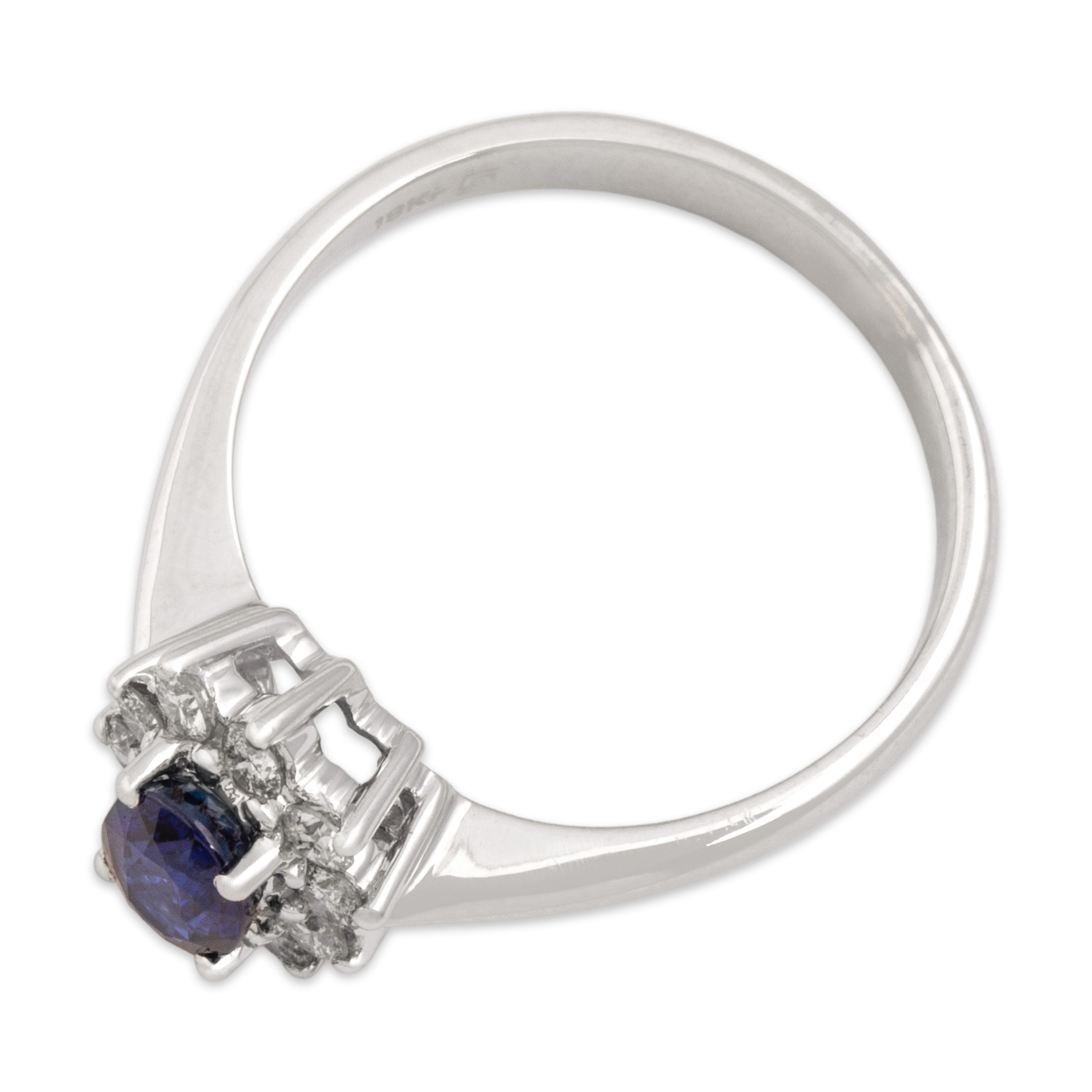 Vintage 18k White Gold .77ct Blue Sapphire Diamond Refined Classic Halo Ring - Overall view