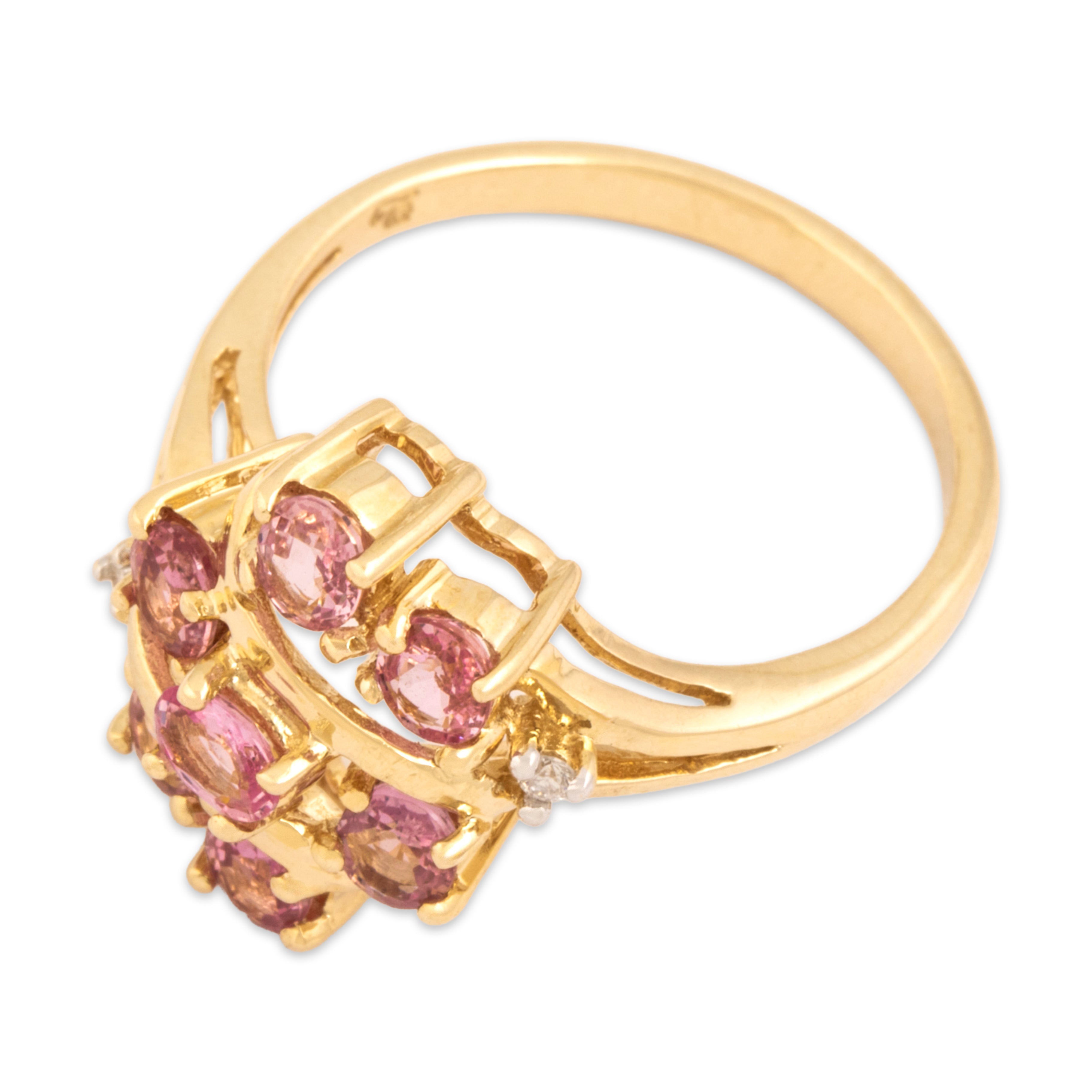 Vintage 14k Yellow Gold 1.19cttw Pink Sapphire Diamond Sweeping Bypass Ring 7.00