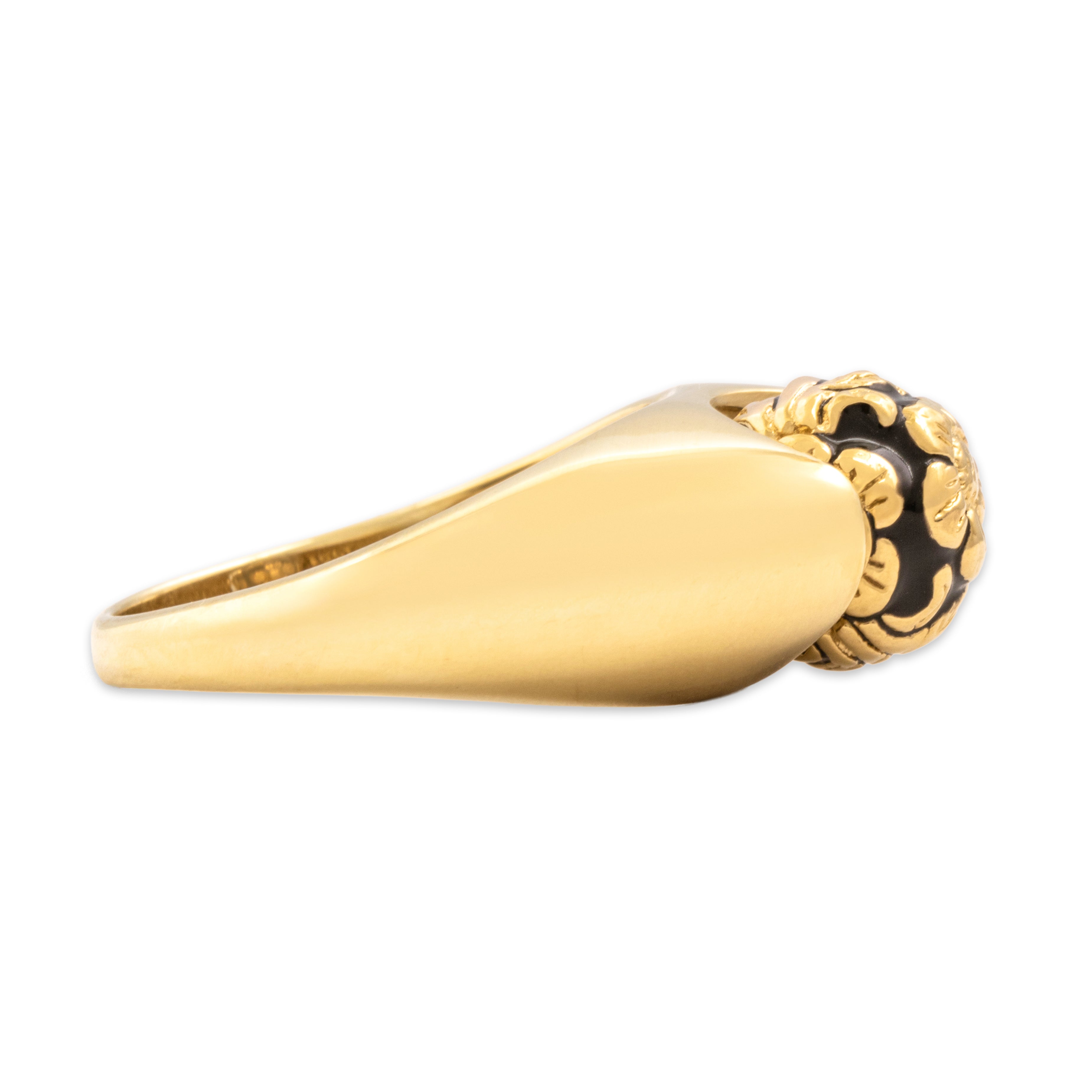 Vintage 14k Yellow Gold Fabulous Spinning Floral Black Enamel Ring 9.25