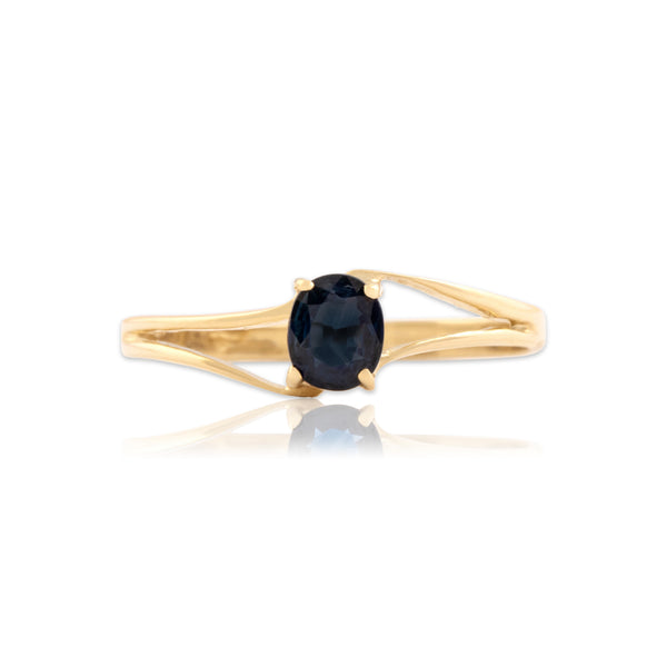 Vintage 14k Yellow Gold Blue Sapphire Delicate Curved Bypass Ring 5.75
