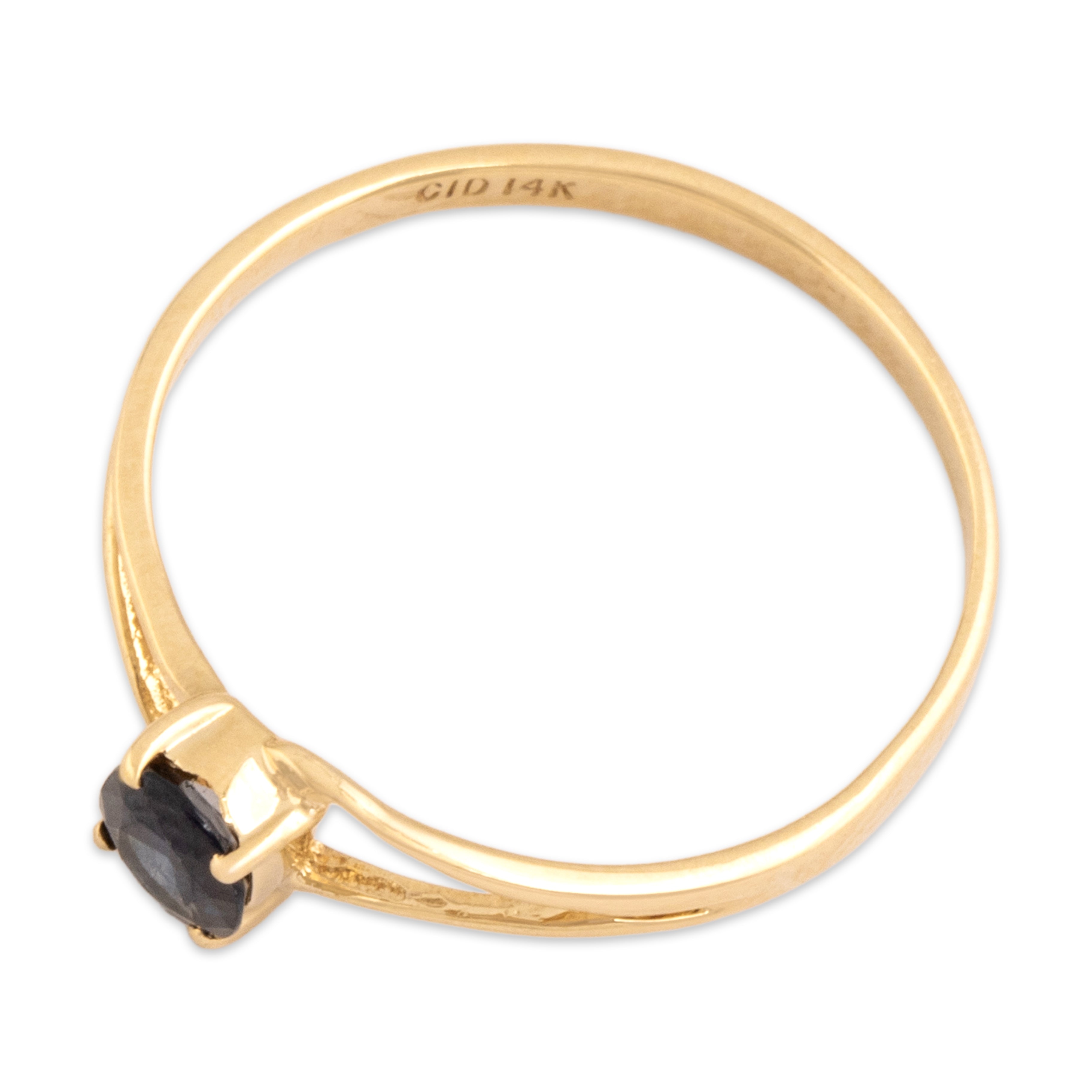 Vintage 14k Yellow Gold Blue Sapphire Delicate Curved Bypass Ring - Overall view