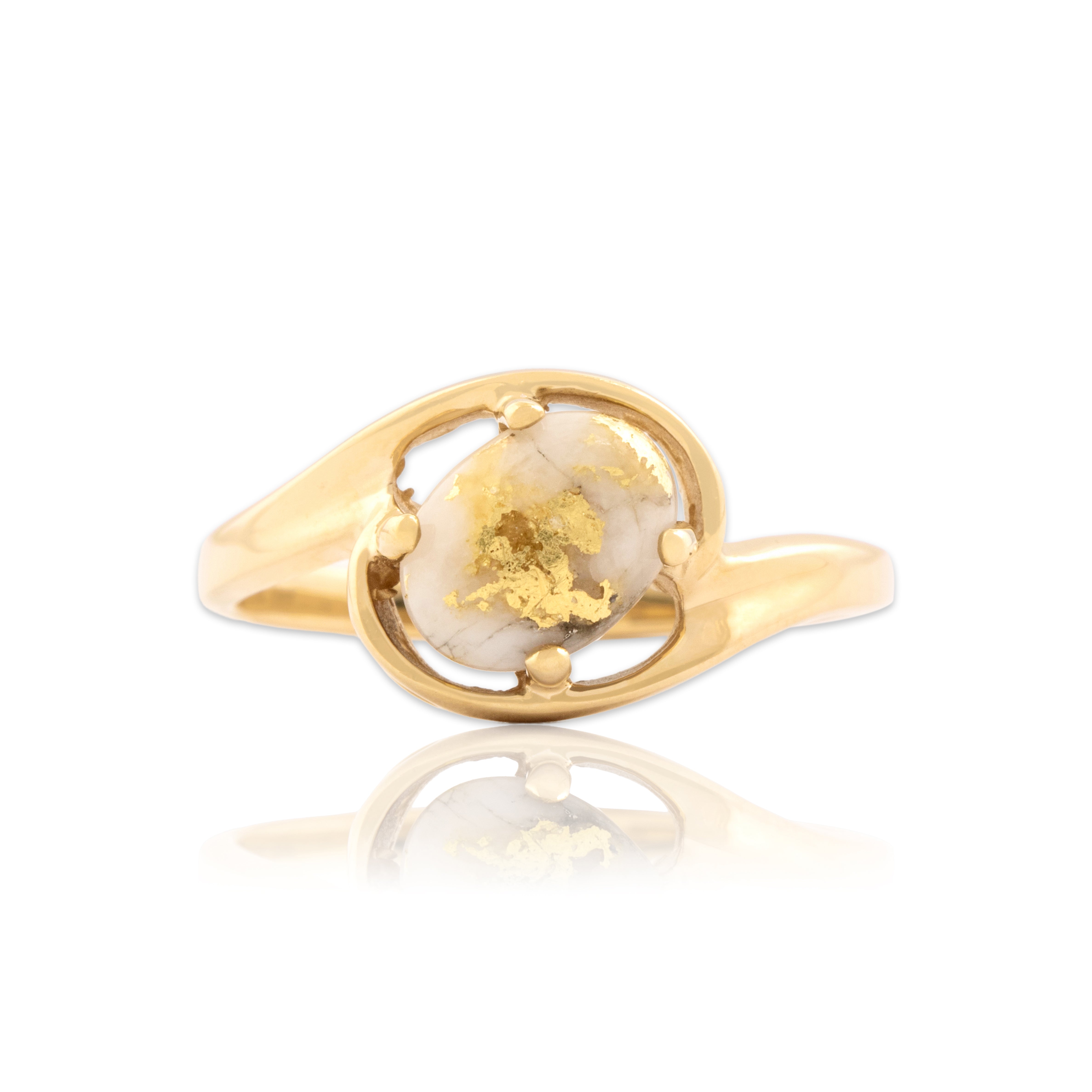 Vintage 14k Yellow Gold 1.07ct Gold-Vein Quartz Naturalistic Bypass Ring 7.00