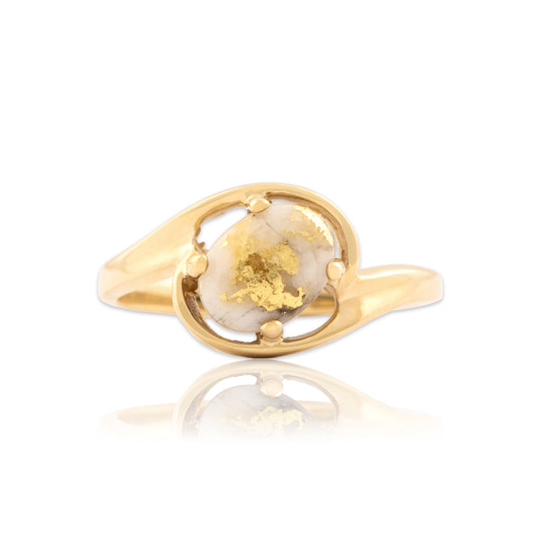 Vintage 14k Yellow Gold 1.07ct Gold-Vein Quartz Naturalistic Bypass Ring 7.00