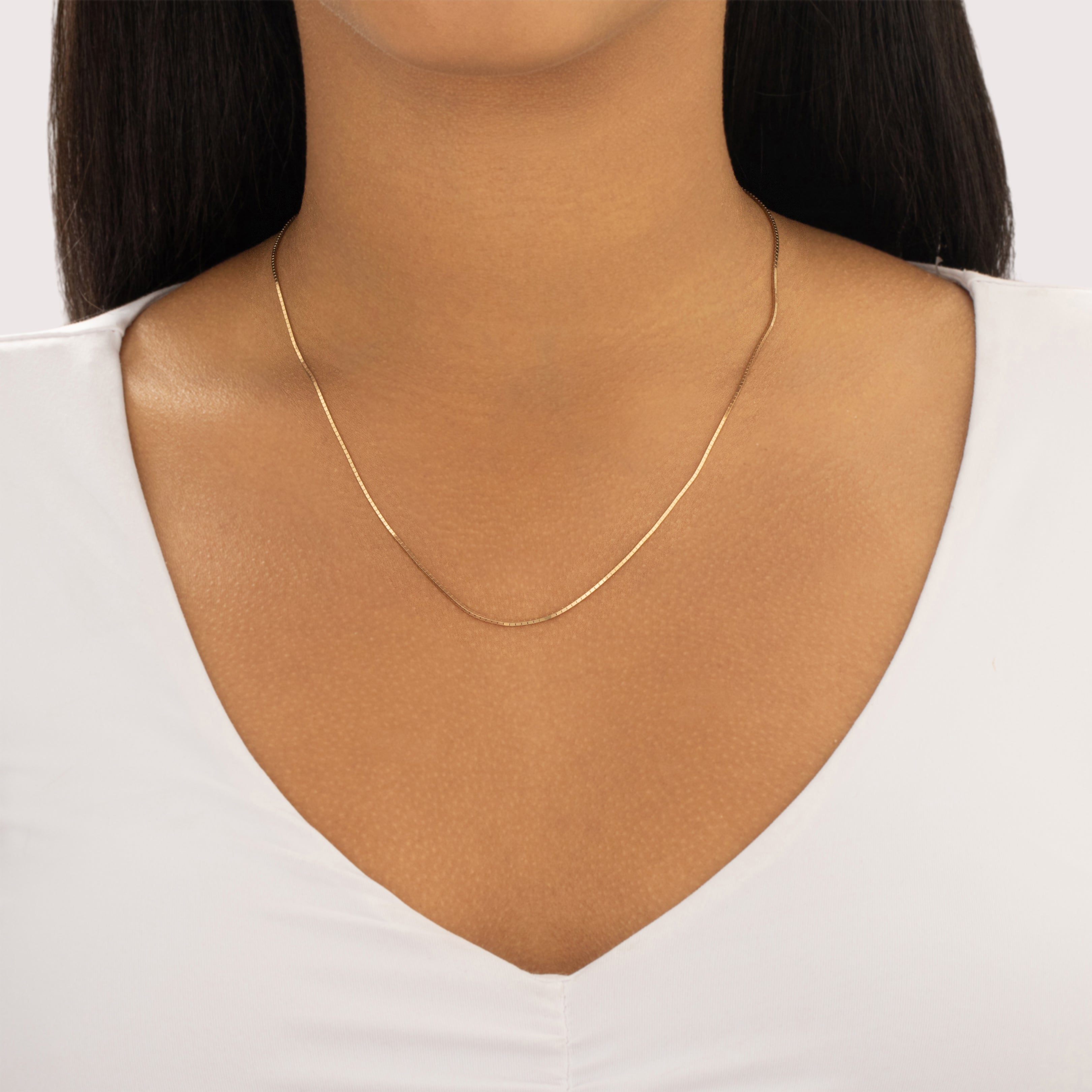 Vintage 14k Yellow Gold 0.85mm Silky Snake Chain - On model view