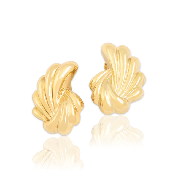 Vintage 14k Yellow Gold Chunky Scalloped Fan Omega Back Earrings