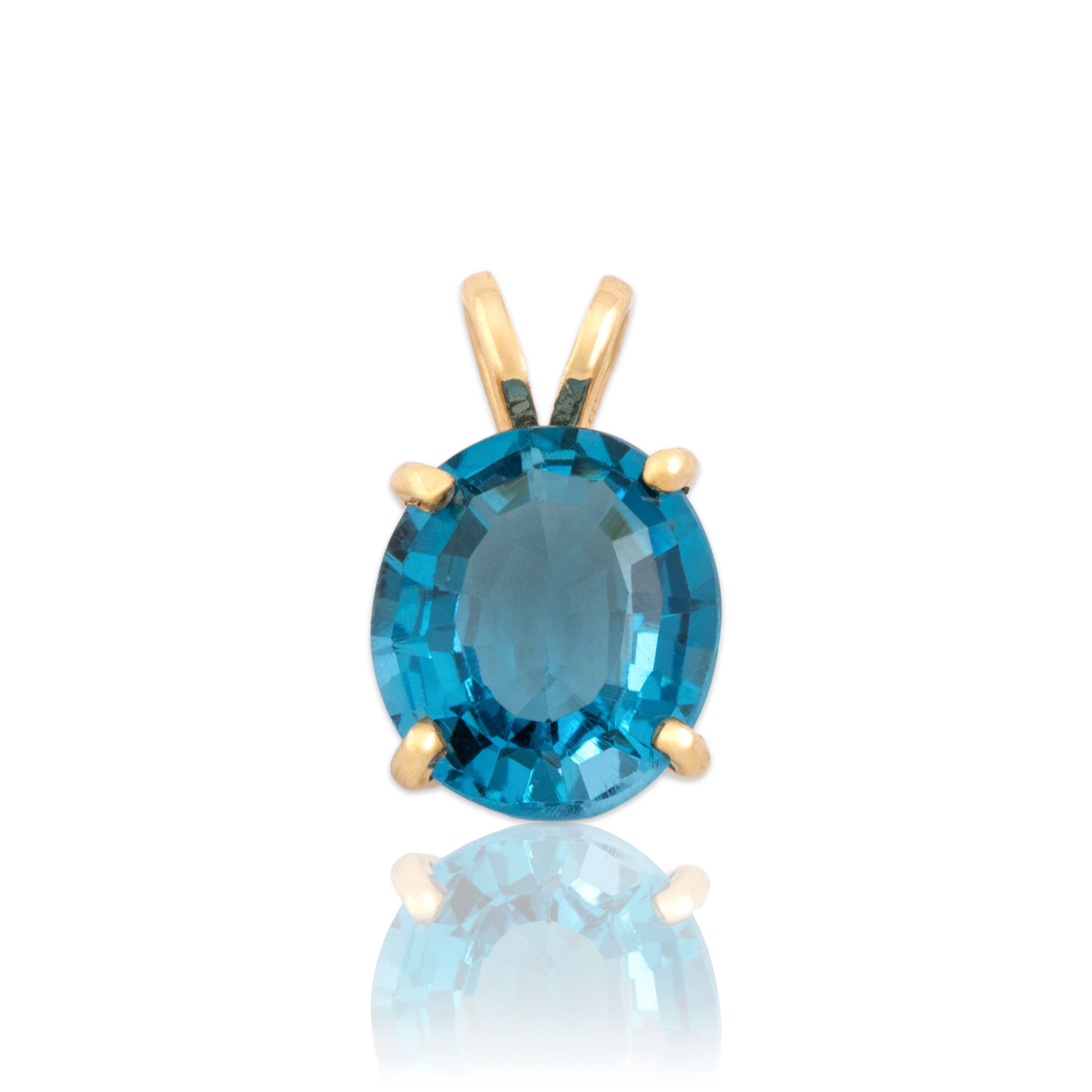 Vintage 14k Yellow Gold 4.3ct Swiss Blue Topaz Dazzling Oval Solitaire Pendant