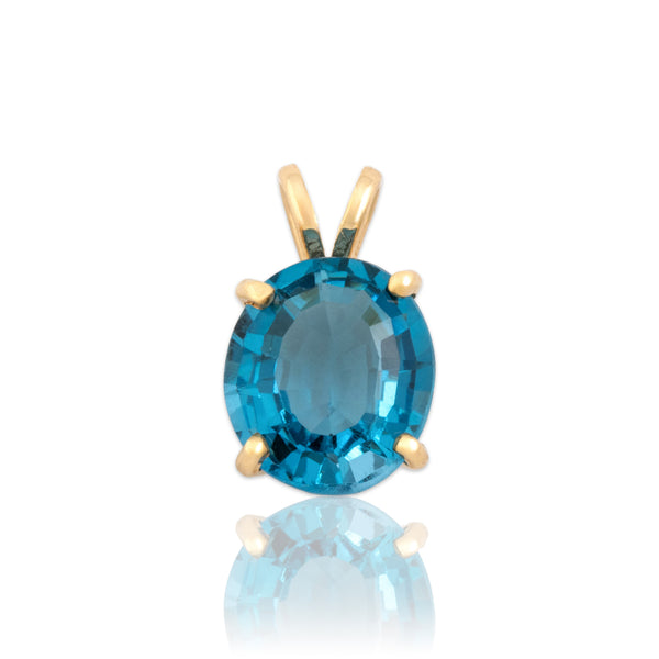 Vintage 14k Yellow Gold 4.3ct Swiss Blue Topaz Dazzling Oval Solitaire Pendant