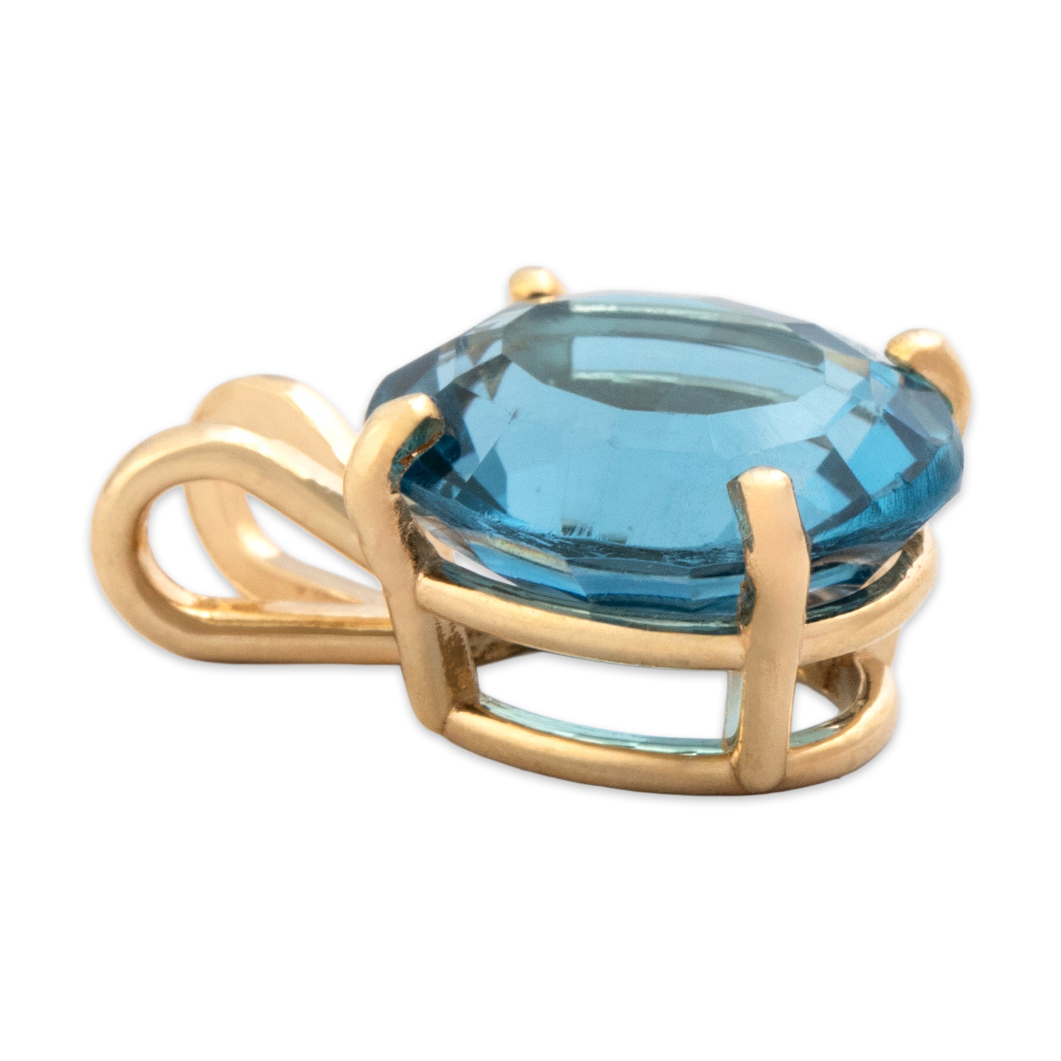 Vintage 14k Yellow Gold 4.3ct Swiss Blue Topaz Dazzling Oval Solitaire Pendant - Side view
