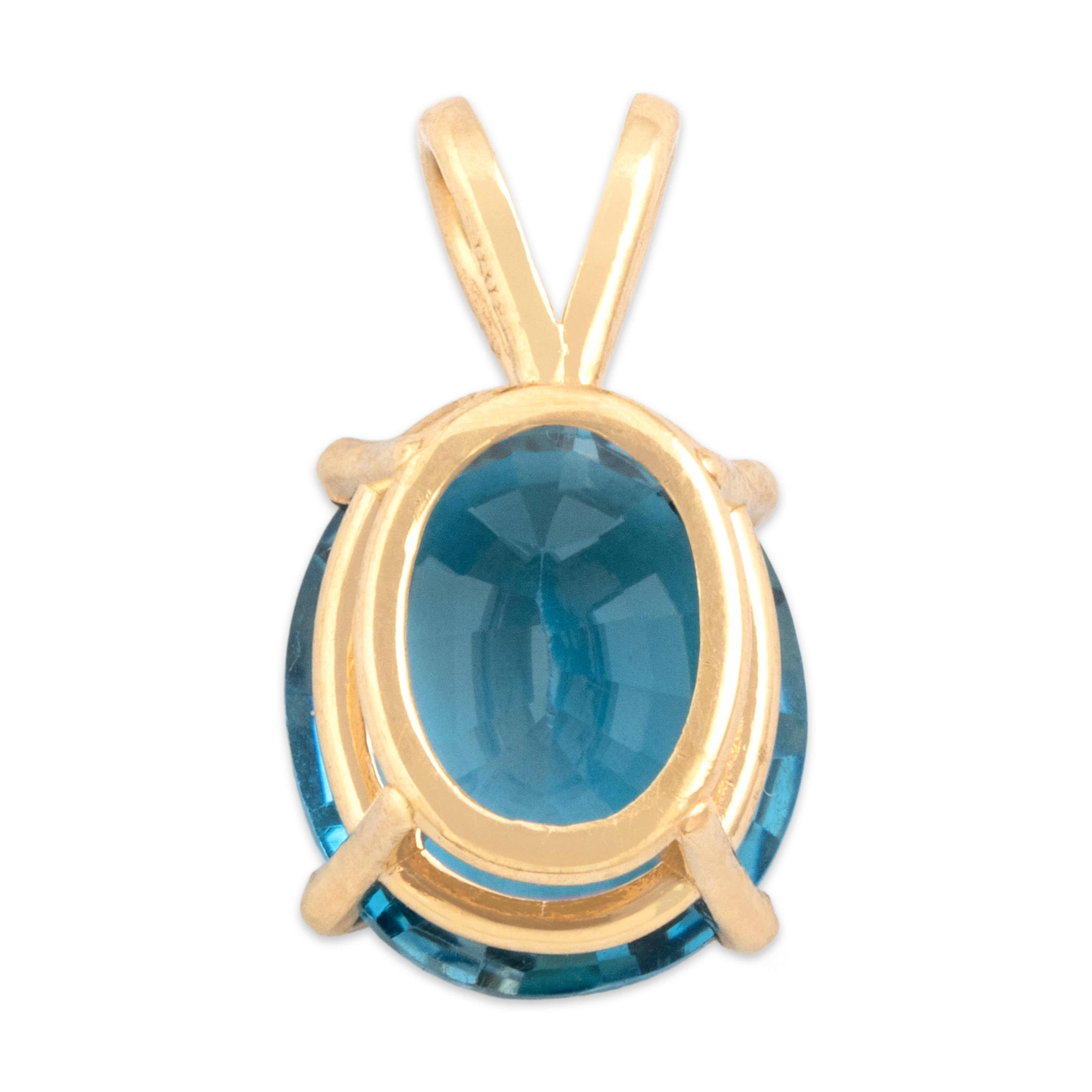 Vintage 14k Yellow Gold 4.3ct Swiss Blue Topaz Dazzling Oval Solitaire Pendant - Back view