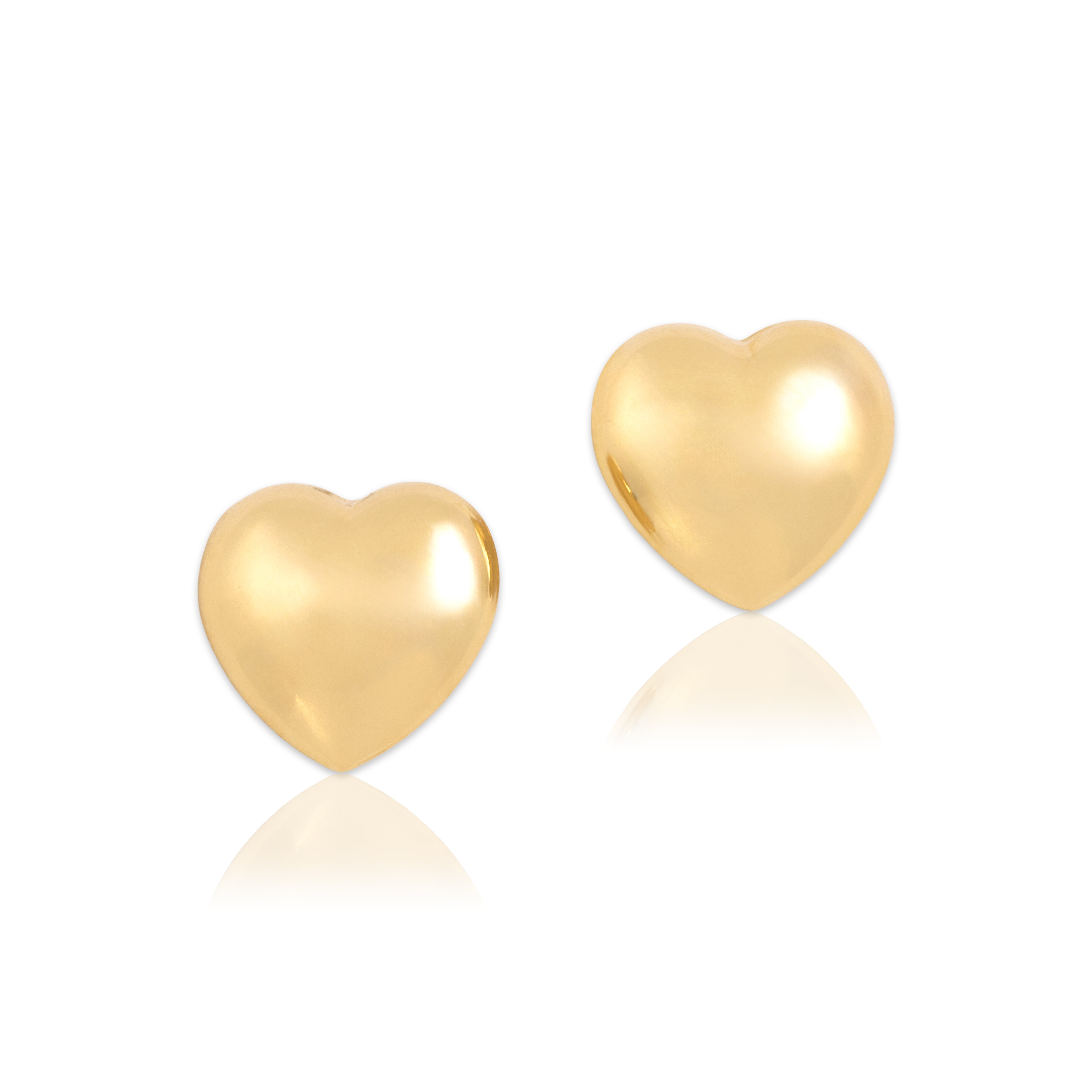 Estate 14k Yellow Gold Adorable Puffy Heart Stud Earrings - Close-up view