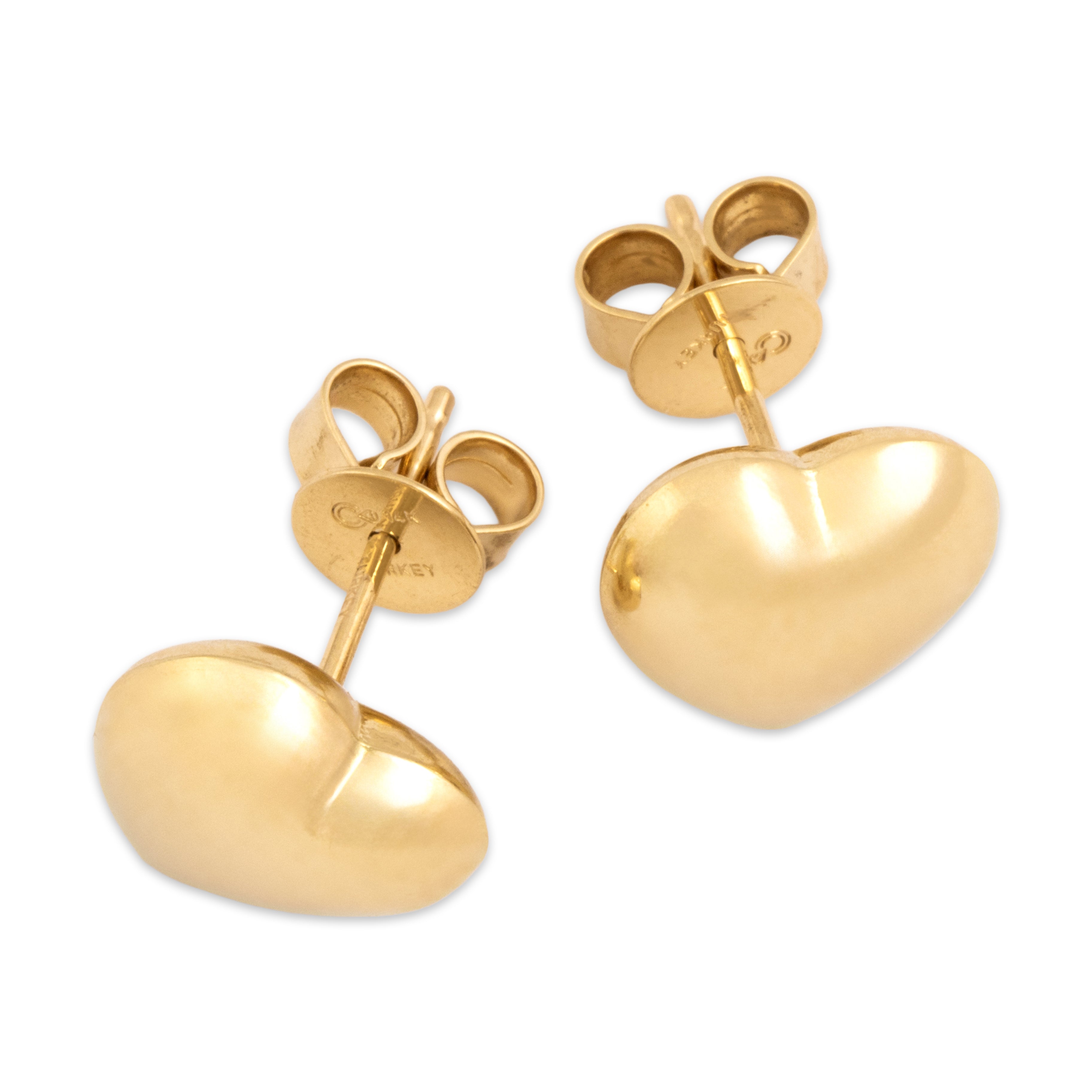 Estate 14k Yellow Gold Adorable Puffy Heart Stud Earrings - Overall view