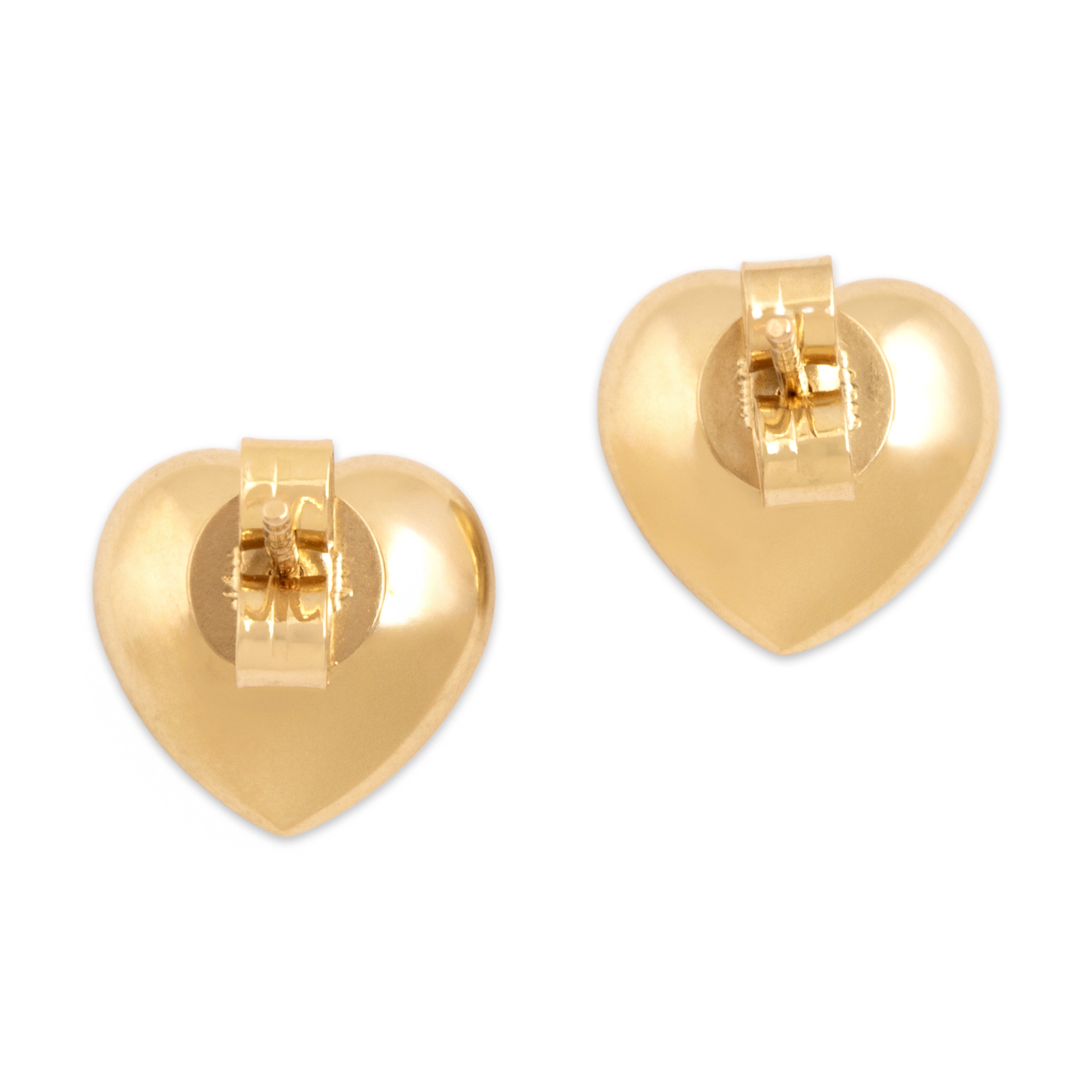 Estate 14k Yellow Gold Adorable Puffy Heart Stud Earrings - Back view