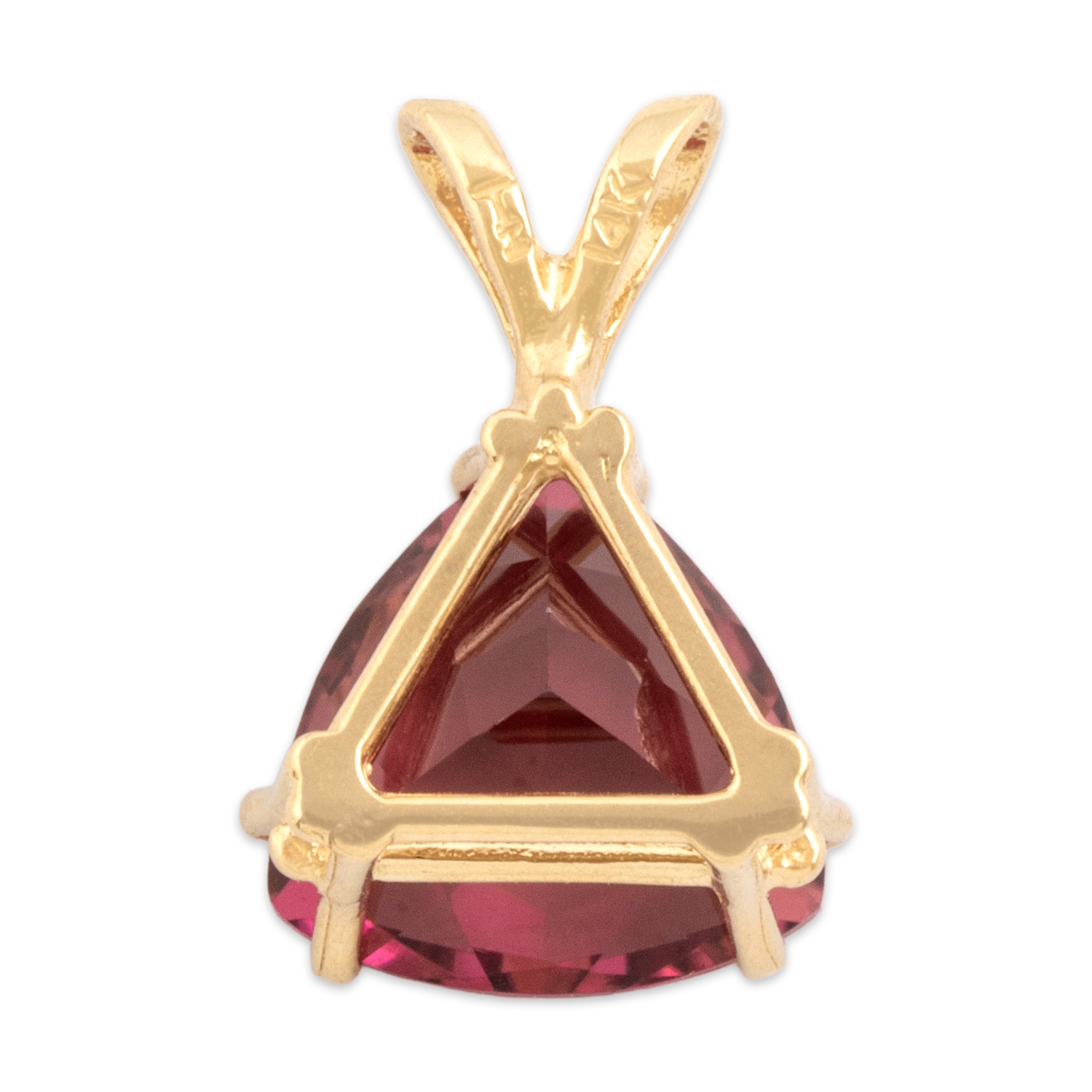 Vintage 14k Yellow Gold 2.42ct Pink Tourmaline Striking Double Pronged Modified Trillion Pendant - Back view