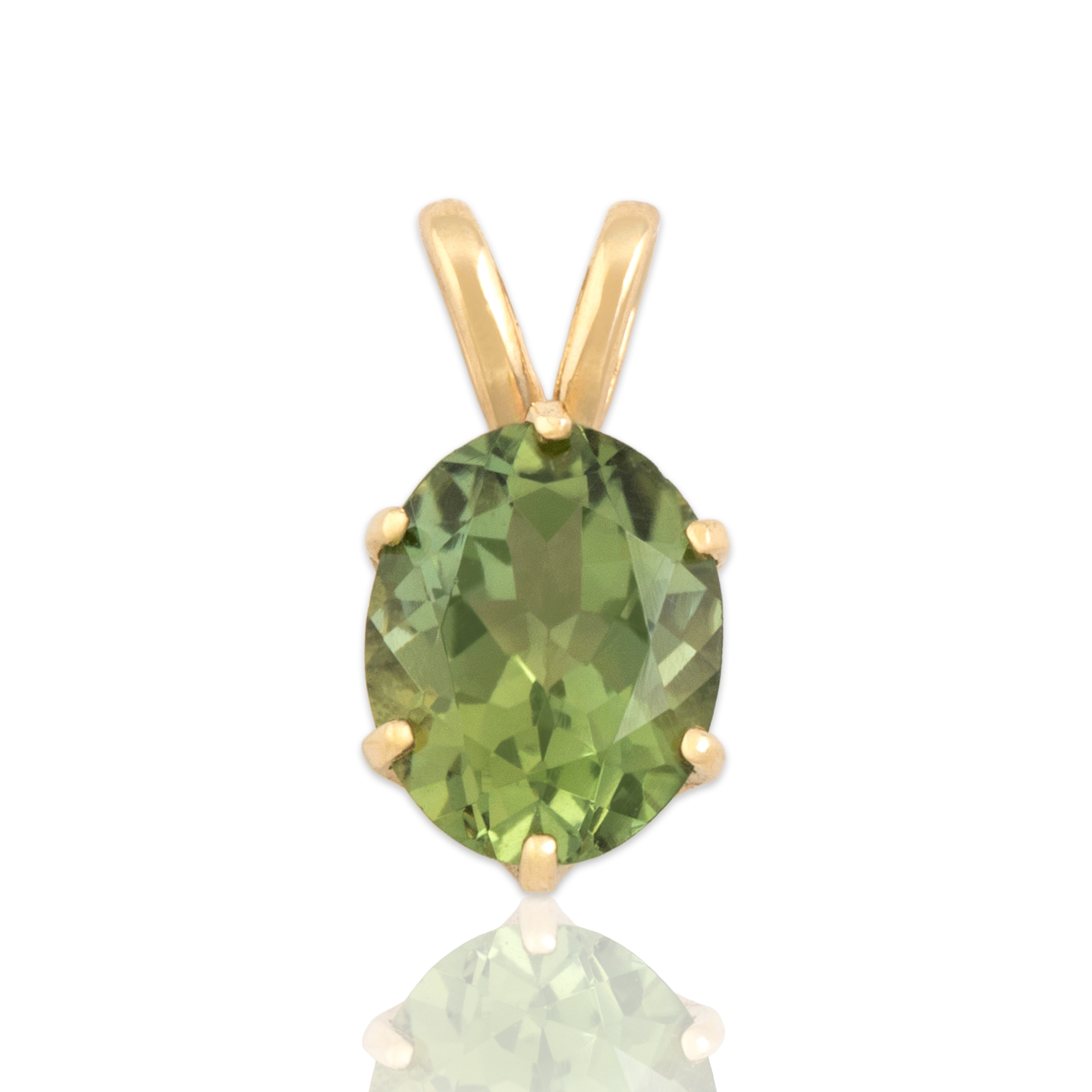 Vintage 14k Yellow Gold 1.74ct Green Tourmaline Chic Six Prong Solitaire Pendant - Close-up view