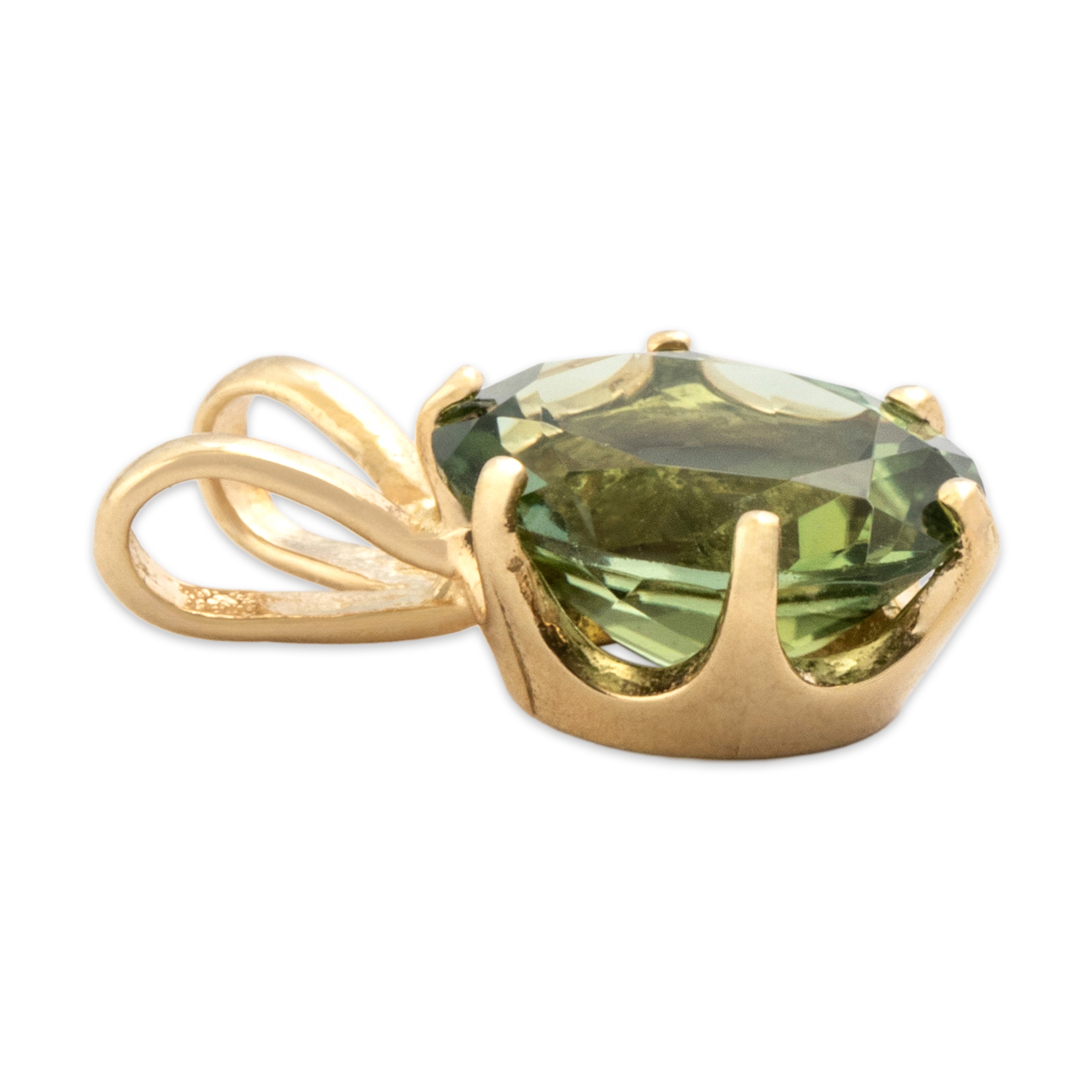 Vintage 14k Yellow Gold 1.74ct Green Tourmaline Chic Six Prong Solitaire Pendant - Side view