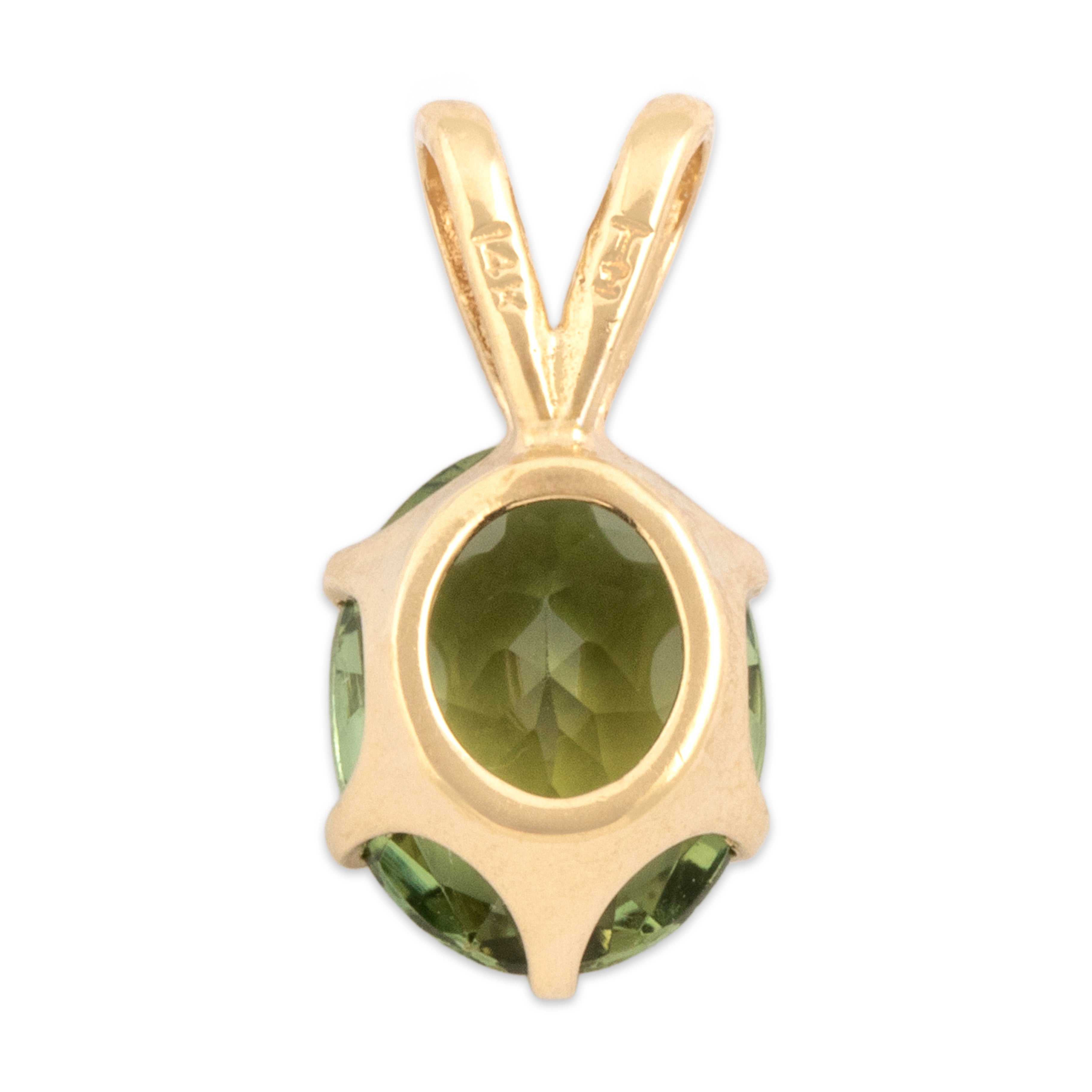 Vintage 14k Yellow Gold 1.74ct Green Tourmaline Chic Six Prong Solitaire Pendant - Back view
