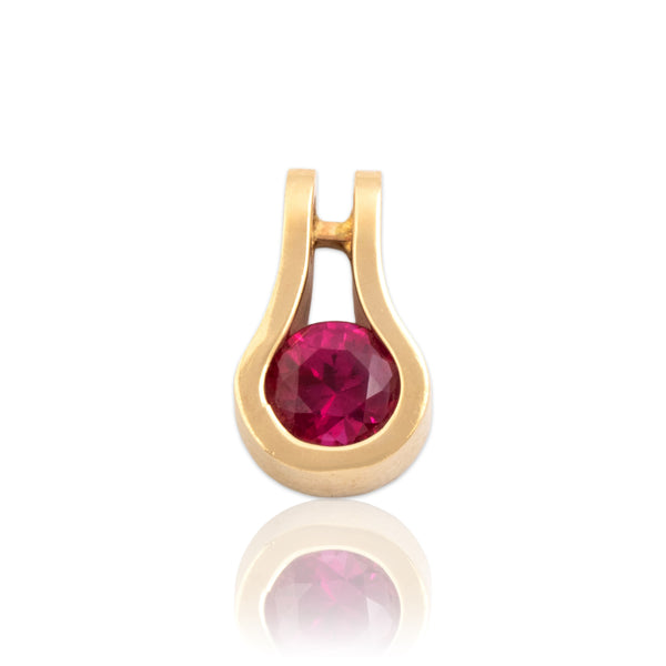 Vintage 14k Yellow Gold .56ct Ruby Modern Sleek Curved Pendant