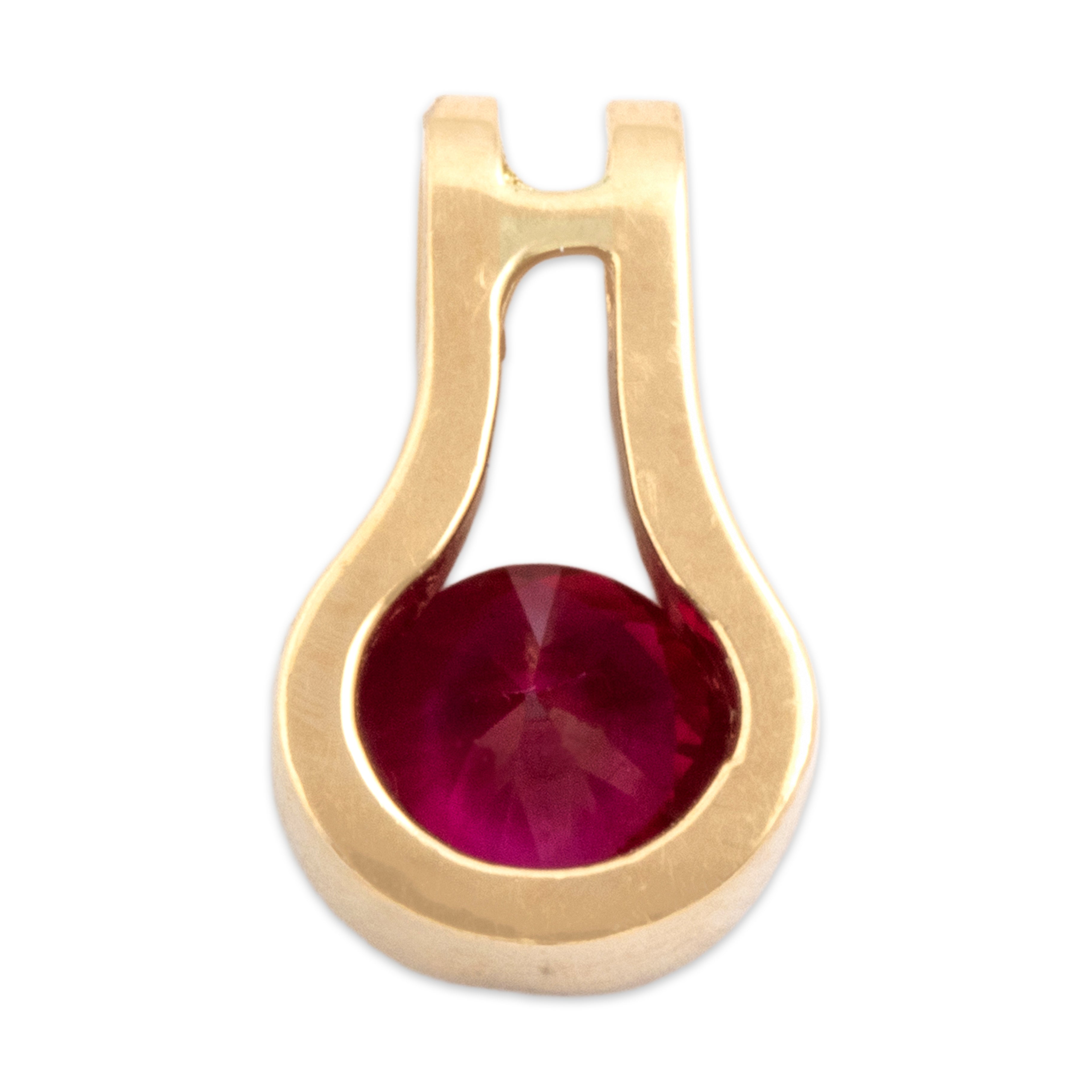 Vintage 14k Yellow Gold .56ct Ruby Modern Sleek Curved Pendant - Back view