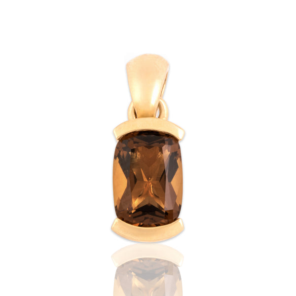 Vintage 14k Yellow Gold 2.08ct Smoky Citrine Chunky Modern Curved Clutch Pendant