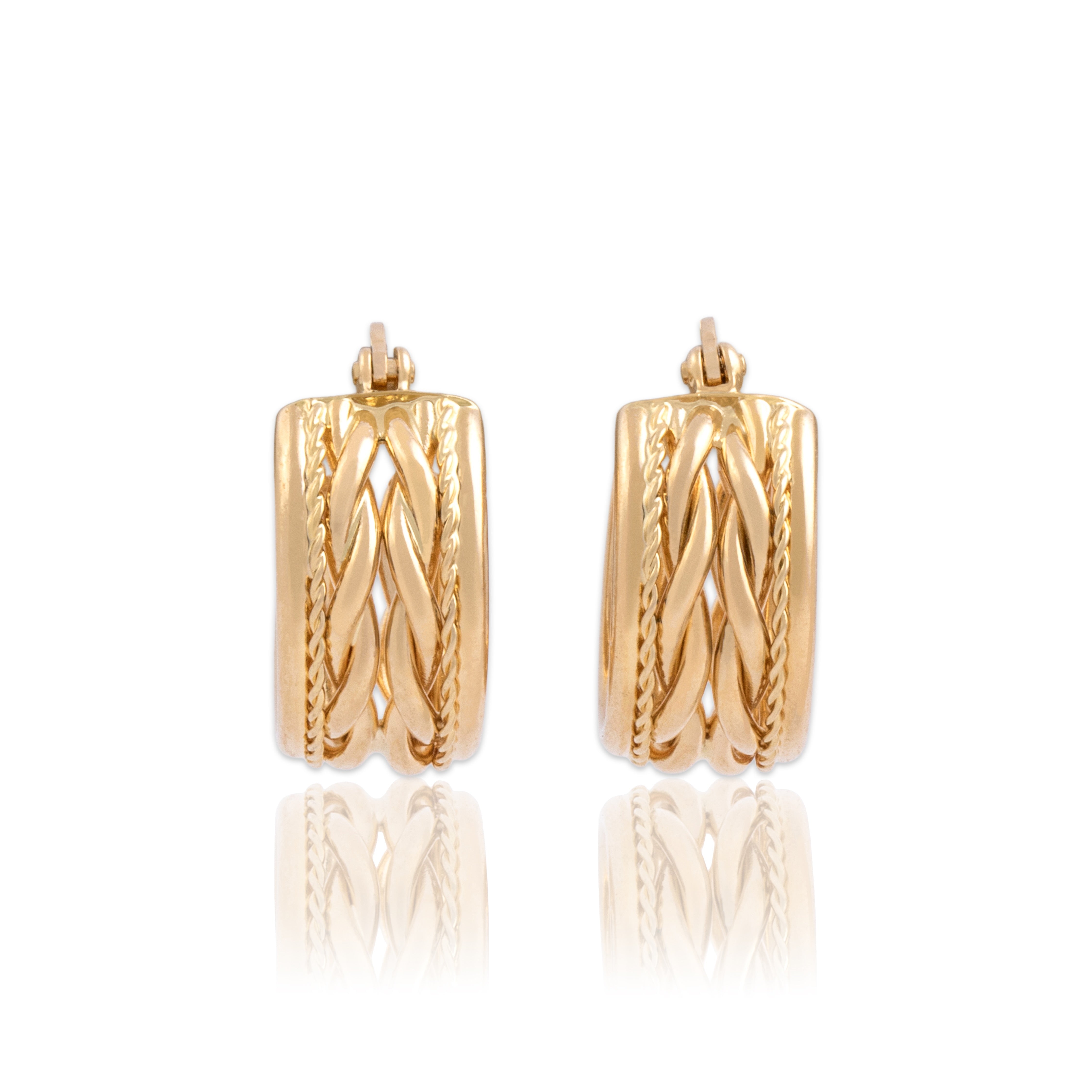 Vintage 14k Yellow Gold Elaborate Braided Rope Hoop Earrings