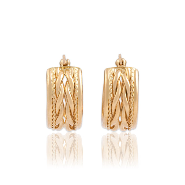 Vintage 14k Yellow Gold Elaborate Braided Rope Hoop Earrings
