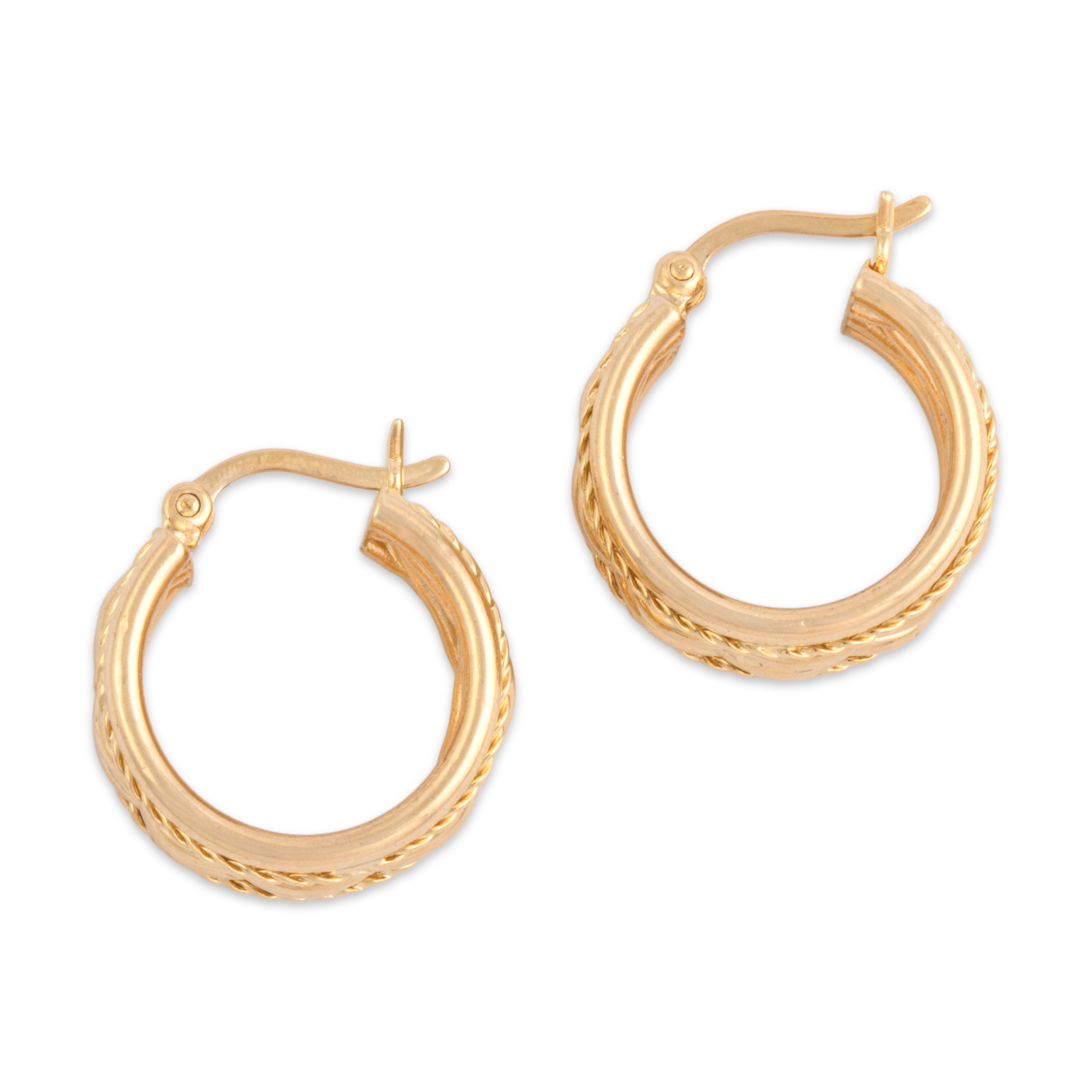 Vintage 14k Yellow Gold Elaborate Braided Rope Hoop Earrings - Side view