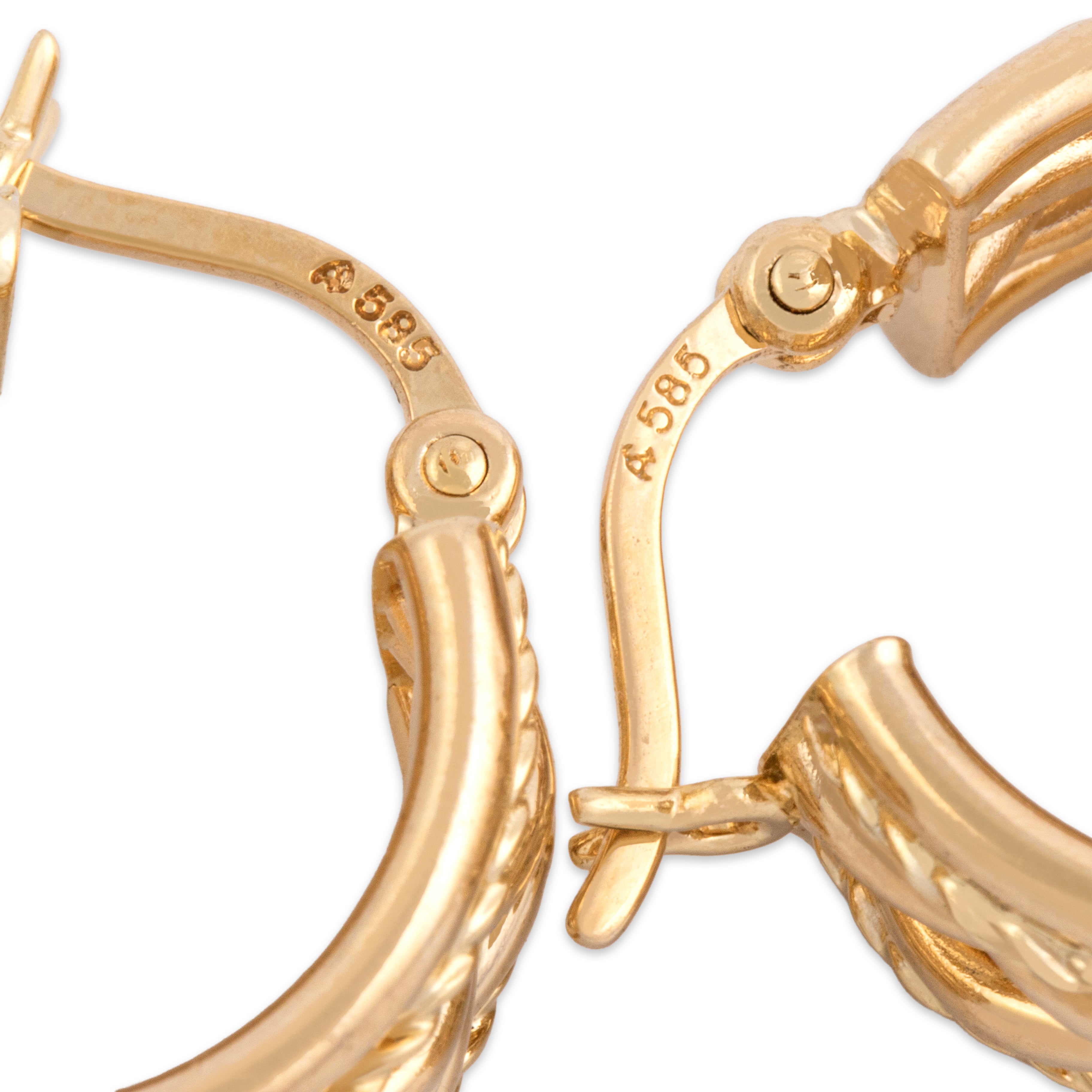 Vintage 14k Yellow Gold Elaborate Braided Rope Hoop Earrings - clasp view