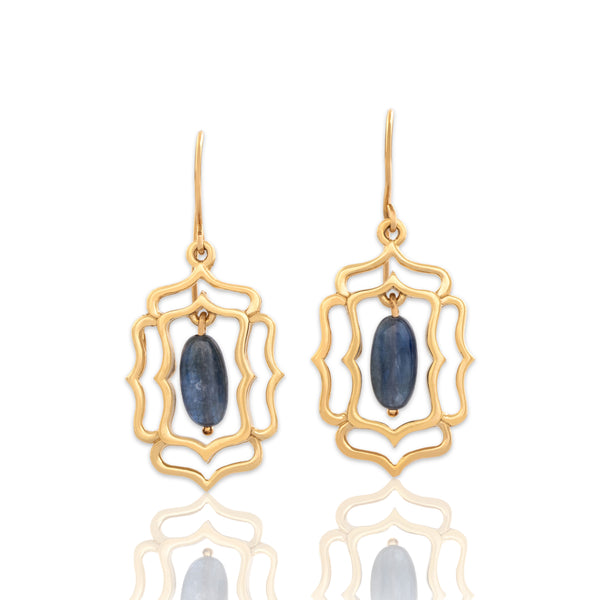 Vintage 14k Yellow Gold 3.55cttw Kyanite Delicate Filigree Frame Dangle Earrings