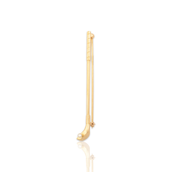 Vintage Mid-Century 14k Yellow Gold Pearl Golf Club Driver Brooch / Pin