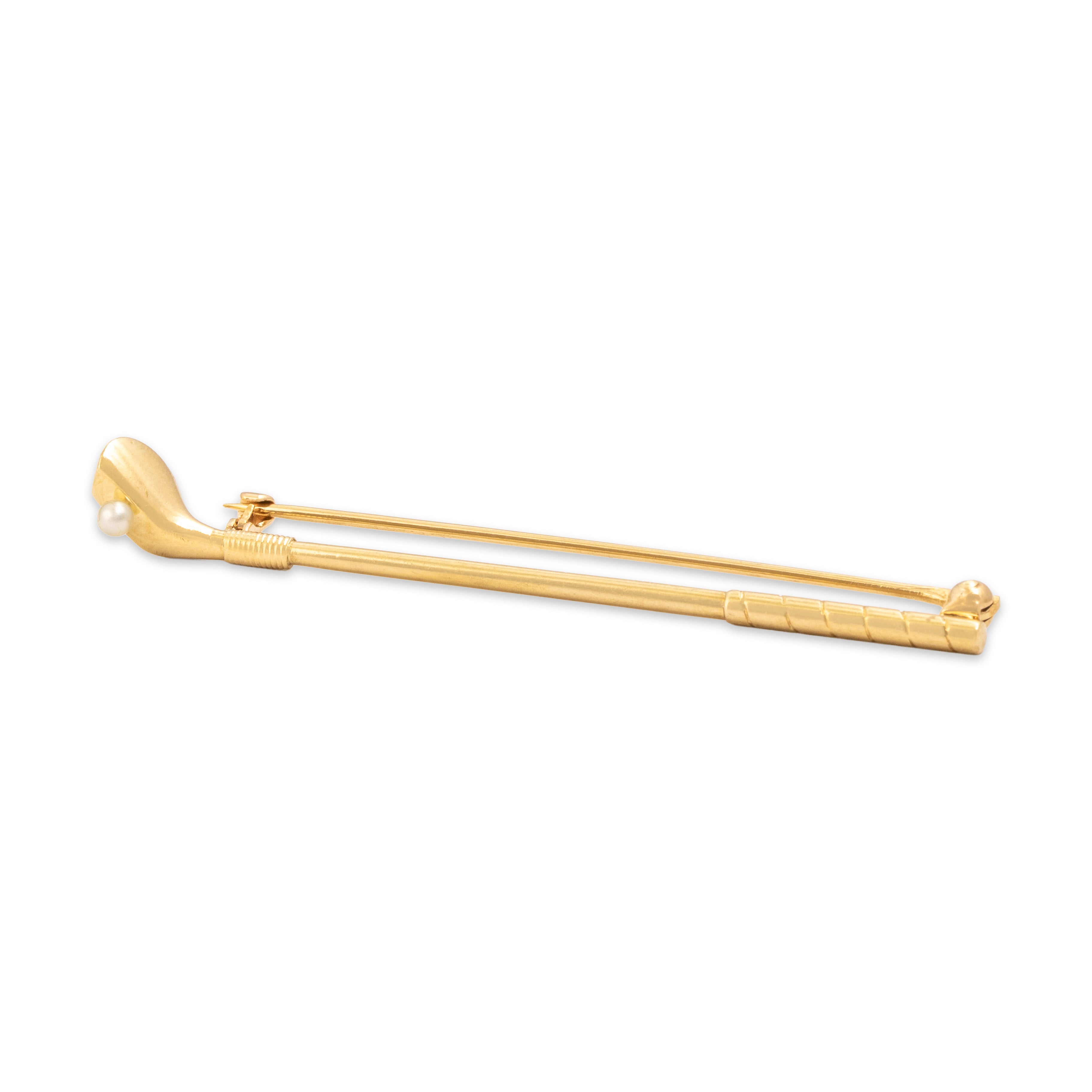 Vintage Mid-Century 14k Yellow Gold Pearl Golf Club Driver Brooch / Pin - detail view #2