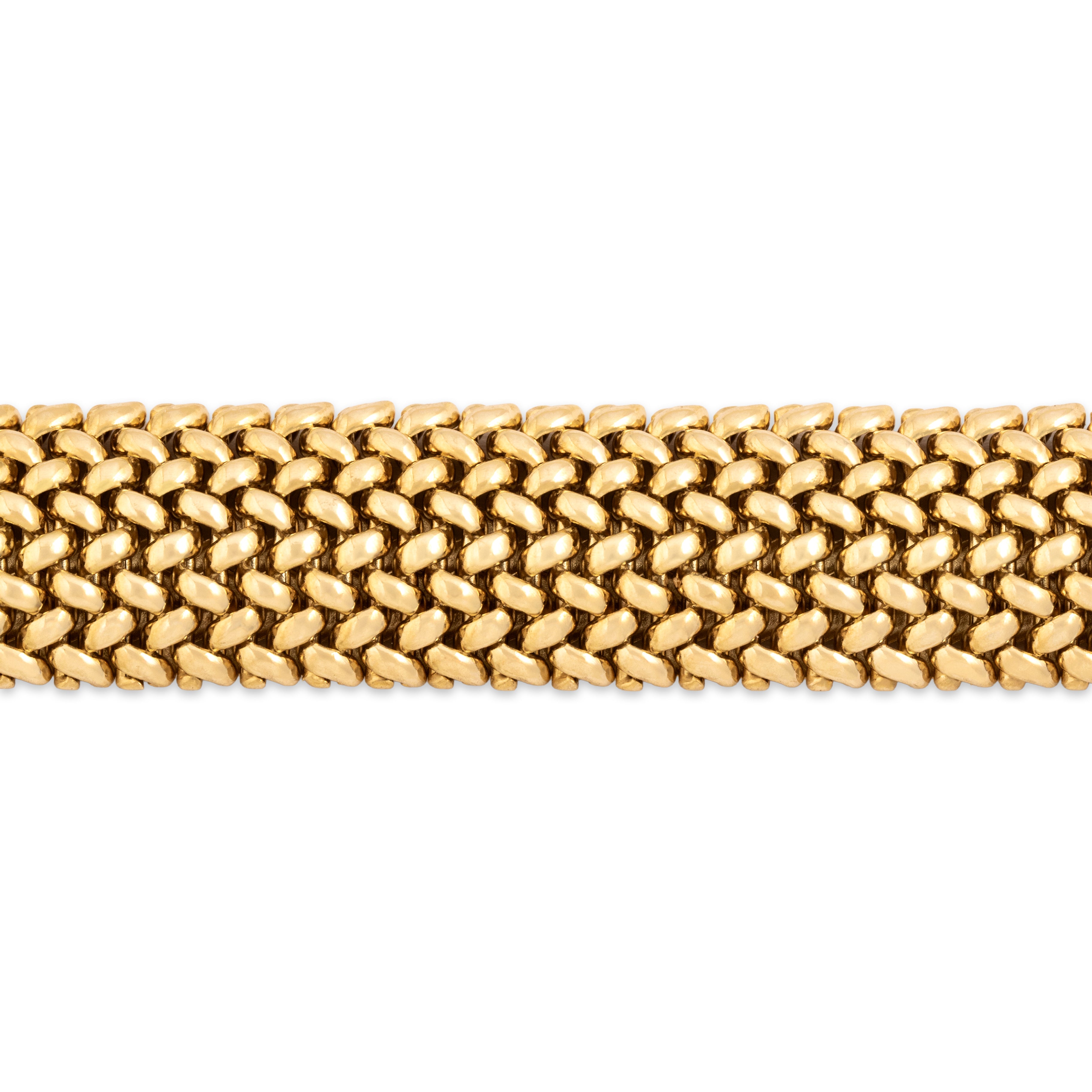 Vintage Italian 14k Yellow Gold Wide Gleaming Woven Link Bracelet - Close-up view